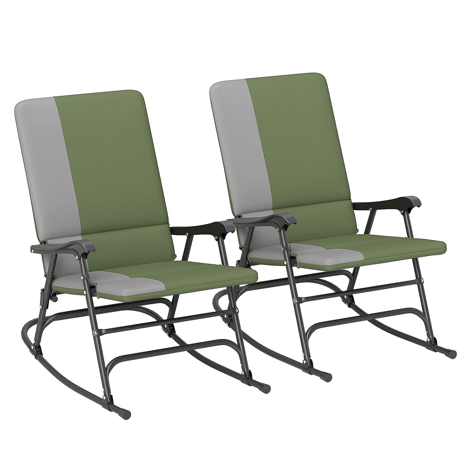 Outsunny Folding Outdoor Rocking Chair Set of 2, Oversized Patio Rocking Camping Chair Set with 400 lbs. Capacity, Wide Seat, Padded High Back for