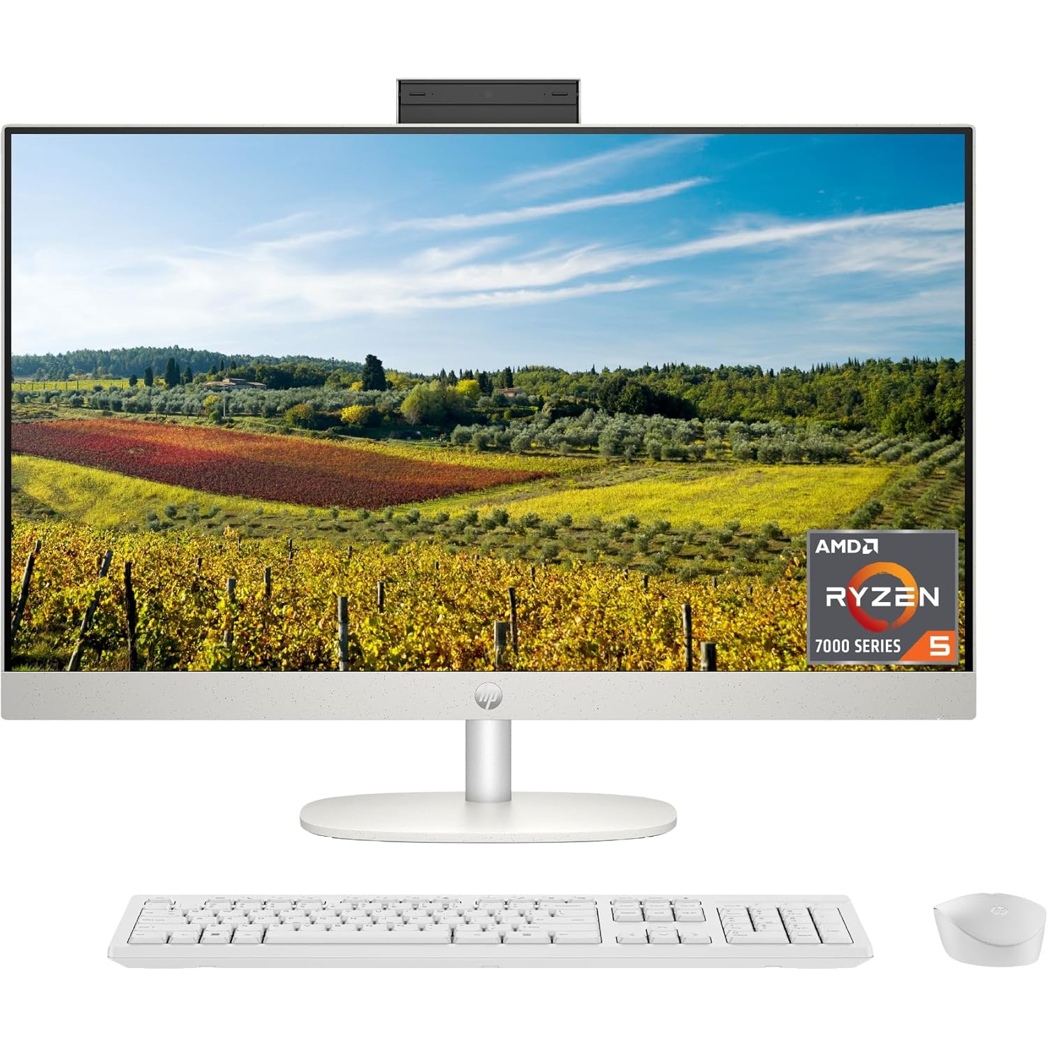 HP 27 inch All-in-One Desktop PC, FHD Display, AMD Ryzen 5 7520U, 8 GB RAM, 512 GB SSD