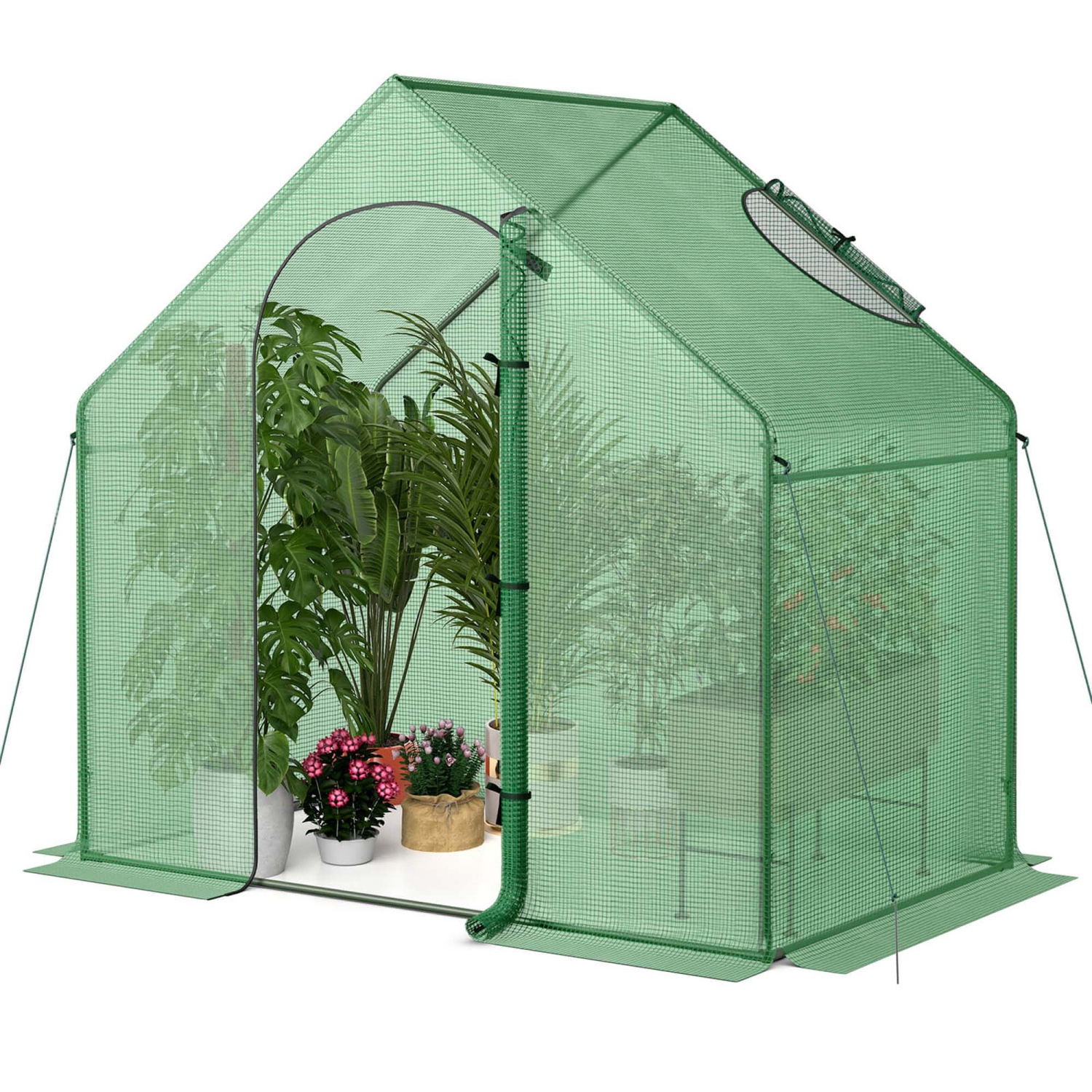 Costway 6 x 3 x 5.5FT Mini Walk-in Greenhouse with PE Cover Rustproof PE-Coated Metal Frame