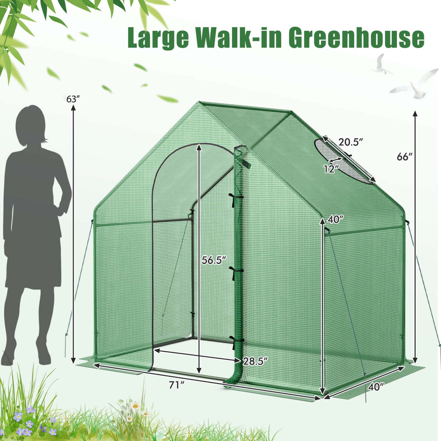 Costway 6 x 3 x 5.5FT Mini Walk-in Greenhouse with PE Cover Rustproof PE-Coated Metal Frame