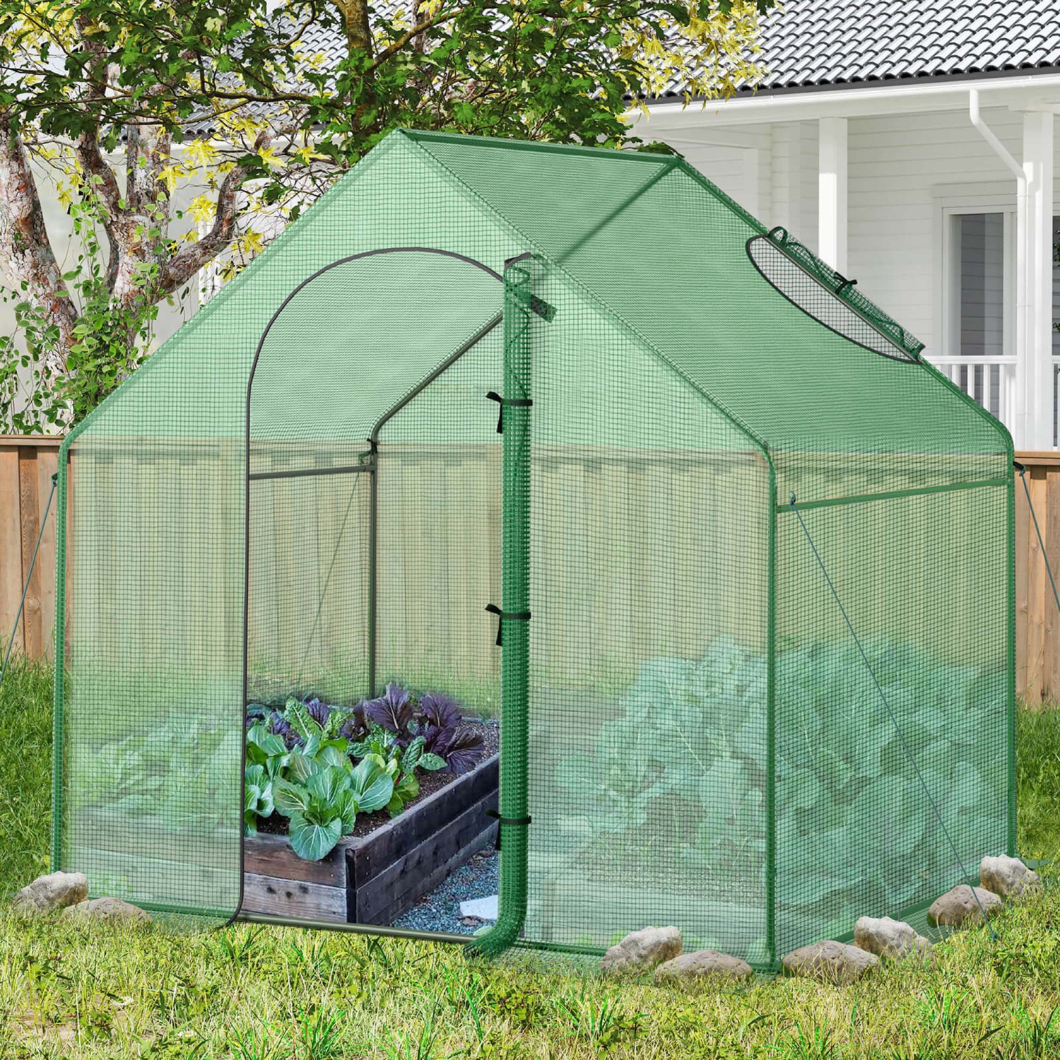 Costway 6 x 3 x 5.5FT Mini Walk-in Greenhouse with PE Cover Rustproof PE-Coated Metal Frame