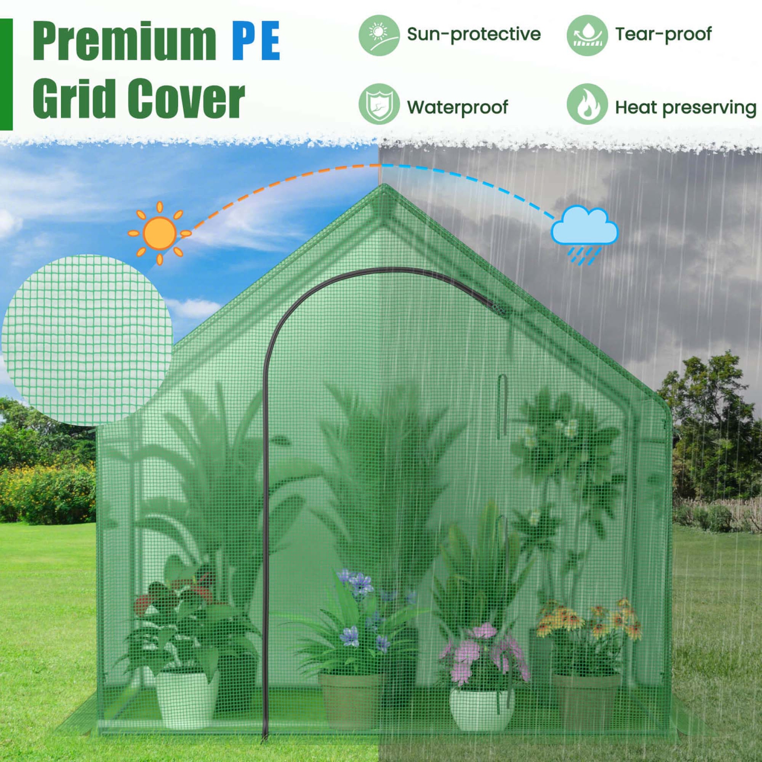 Costway 6 x 3 x 5.5FT Mini Walk-in Greenhouse with PE Cover Rustproof PE-Coated Metal Frame