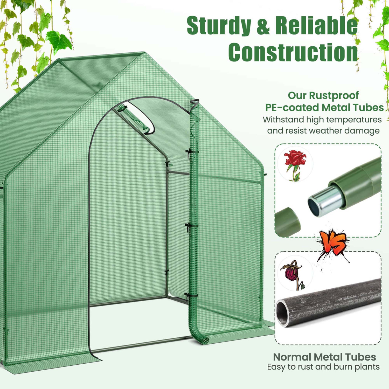 Costway 6 x 3 x 5.5FT Mini Walk-in Greenhouse with PE Cover Rustproof PE-Coated Metal Frame