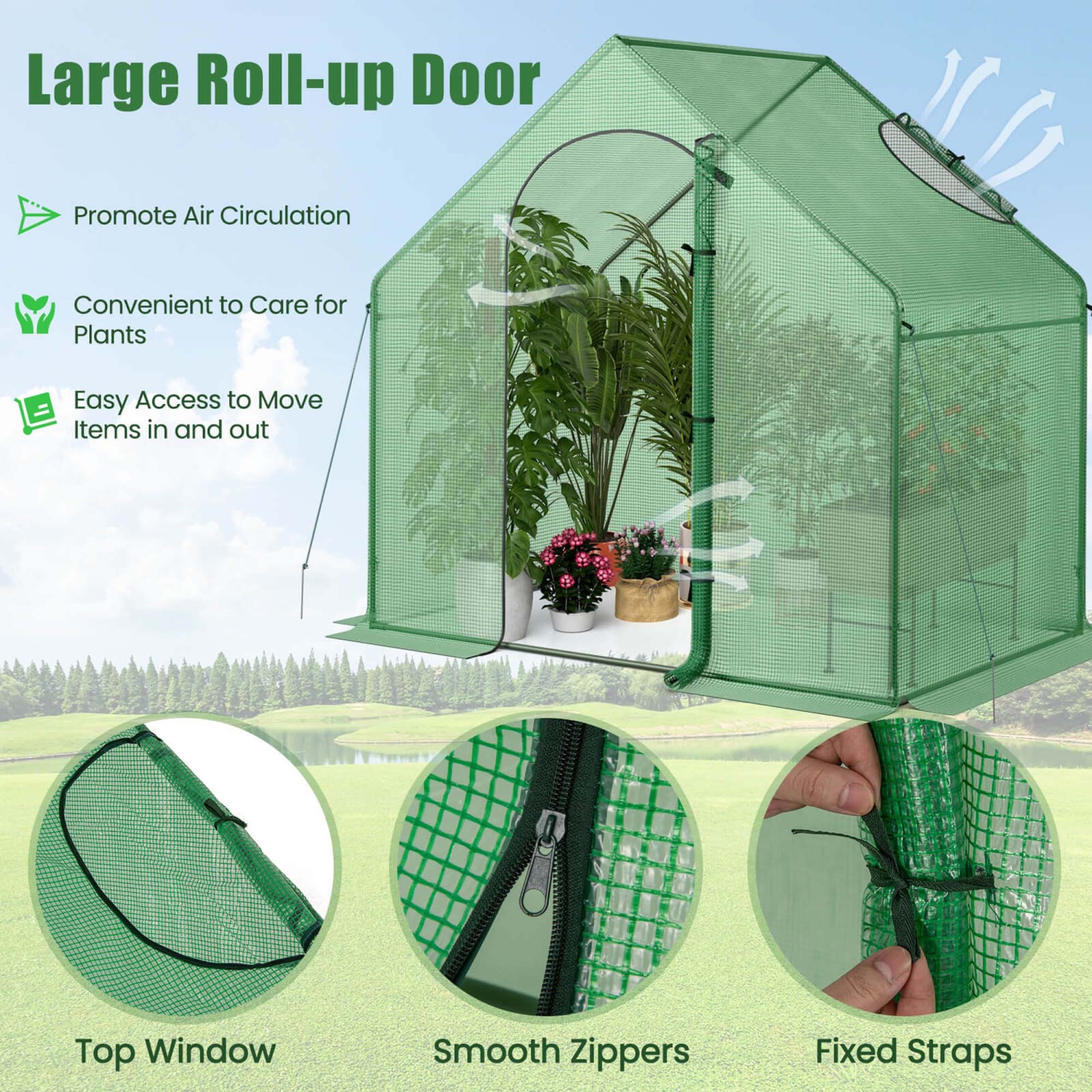 Costway 6 x 3 x 5.5FT Mini Walk-in Greenhouse with PE Cover Rustproof PE-Coated Metal Frame