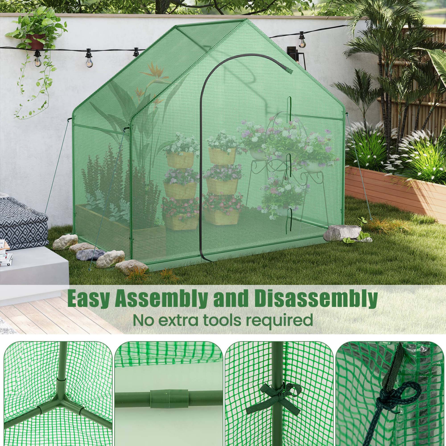 Costway 6 x 3 x 5.5FT Mini Walk-in Greenhouse with PE Cover Rustproof PE-Coated Metal Frame