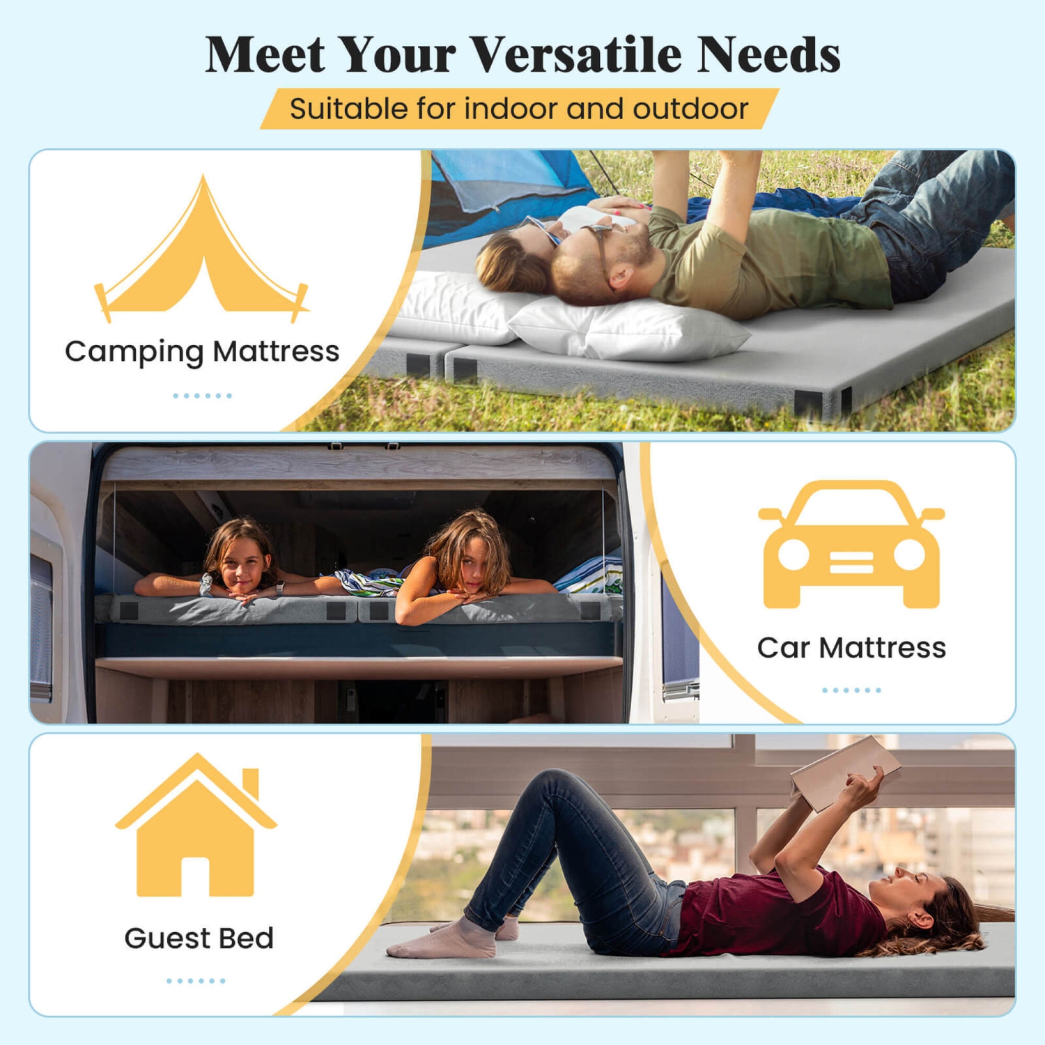 GOPLUS Matelas De Lit De Camping 190x70 Cm - Rembourré Velours Doux Portable Pour Randonnée