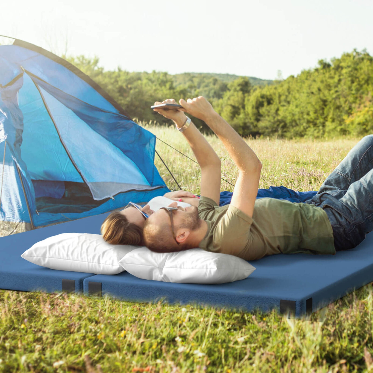 Goplus Memory Foam Camping Mattress with Anti-slip Bottom Travel Bag for Outdoor Sleeping