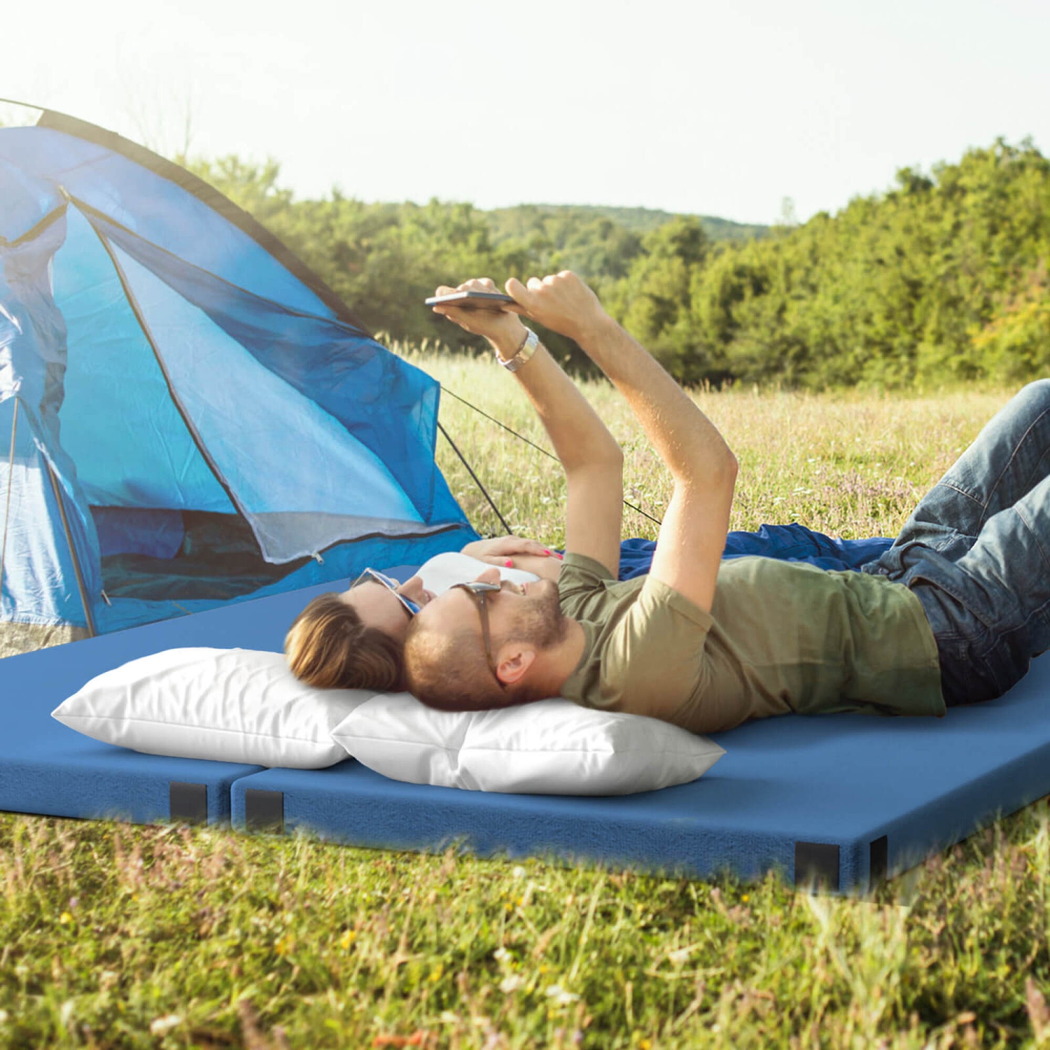 Goplus Memory Foam Camping Mattress with Anti-slip Bottom Travel Bag for Outdoor Sleeping