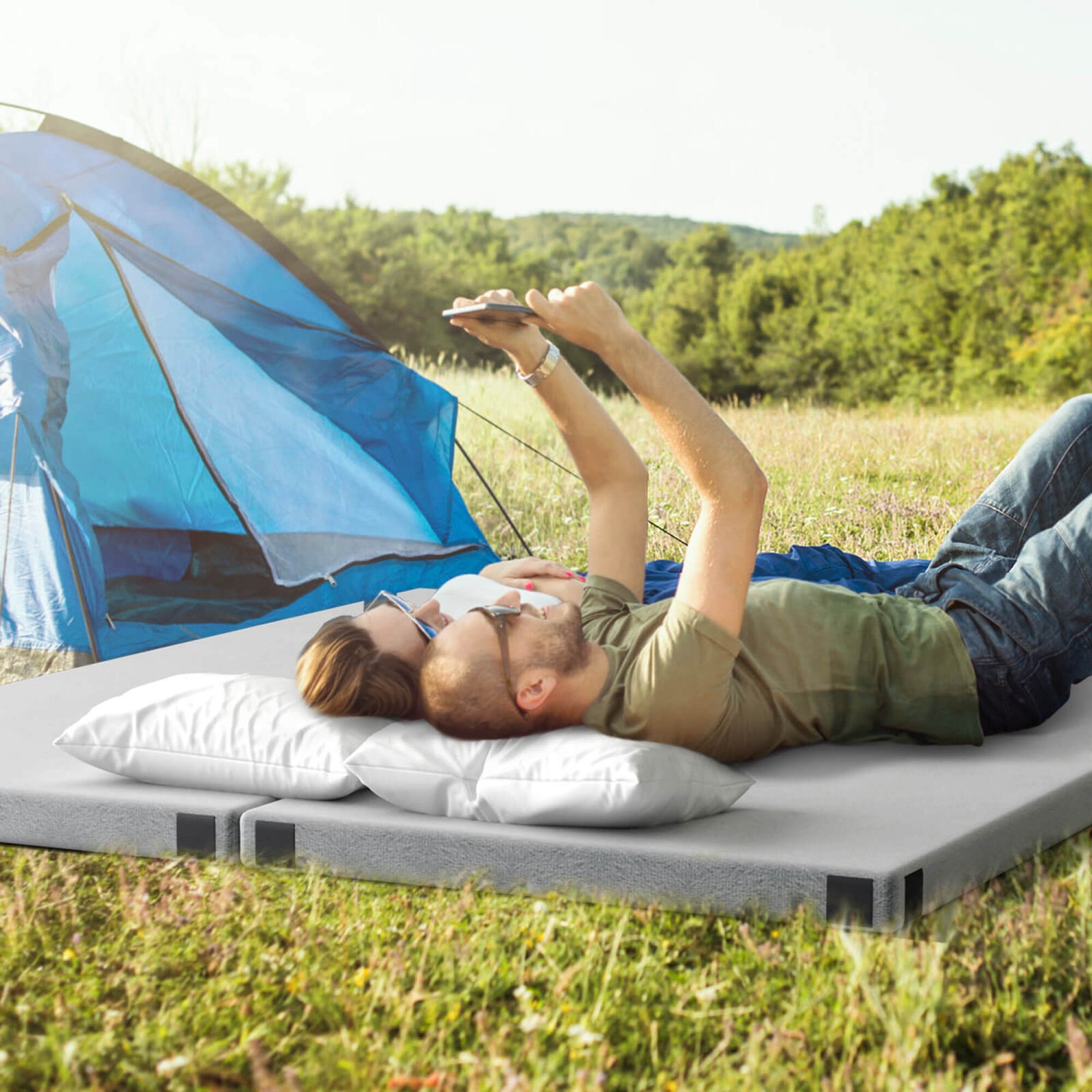 Goplus Memory Foam Camping Mattress with Anti-slip Bottom Travel Bag for Outdoor Sleeping