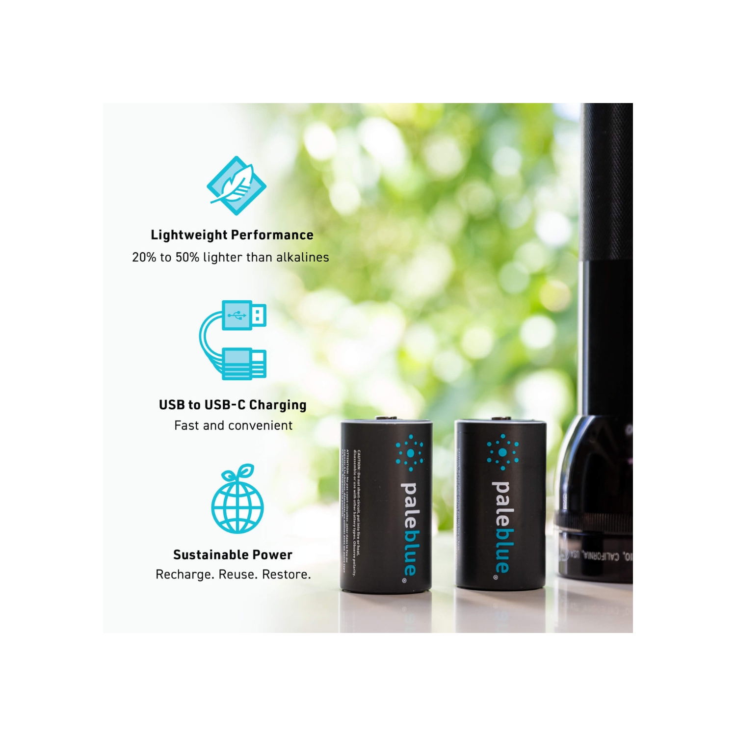 Batteries Rechargeable D avec chargeur USB bleu pâle, batterie au lithium-ion 1,5&nbsp;V 5000&nbsp;mAh, recharge rapide, plus de 1000 cycles,