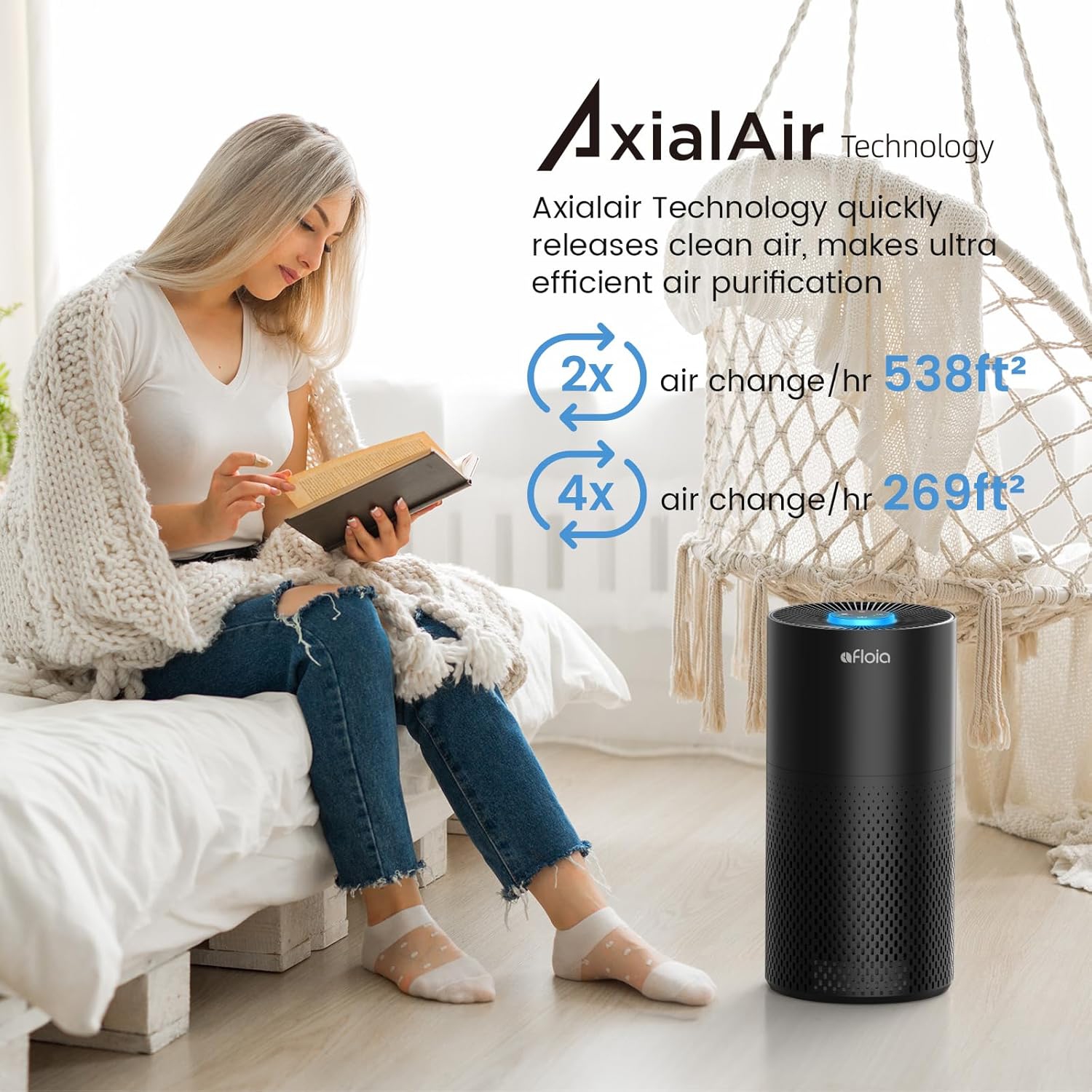 Afloia Kilo Air Purifier for Home Large Room Up to 1076 Sq. Ft. –7-Color Night Light – Removes Dust, Smoke, Pollen, Mold & Dander