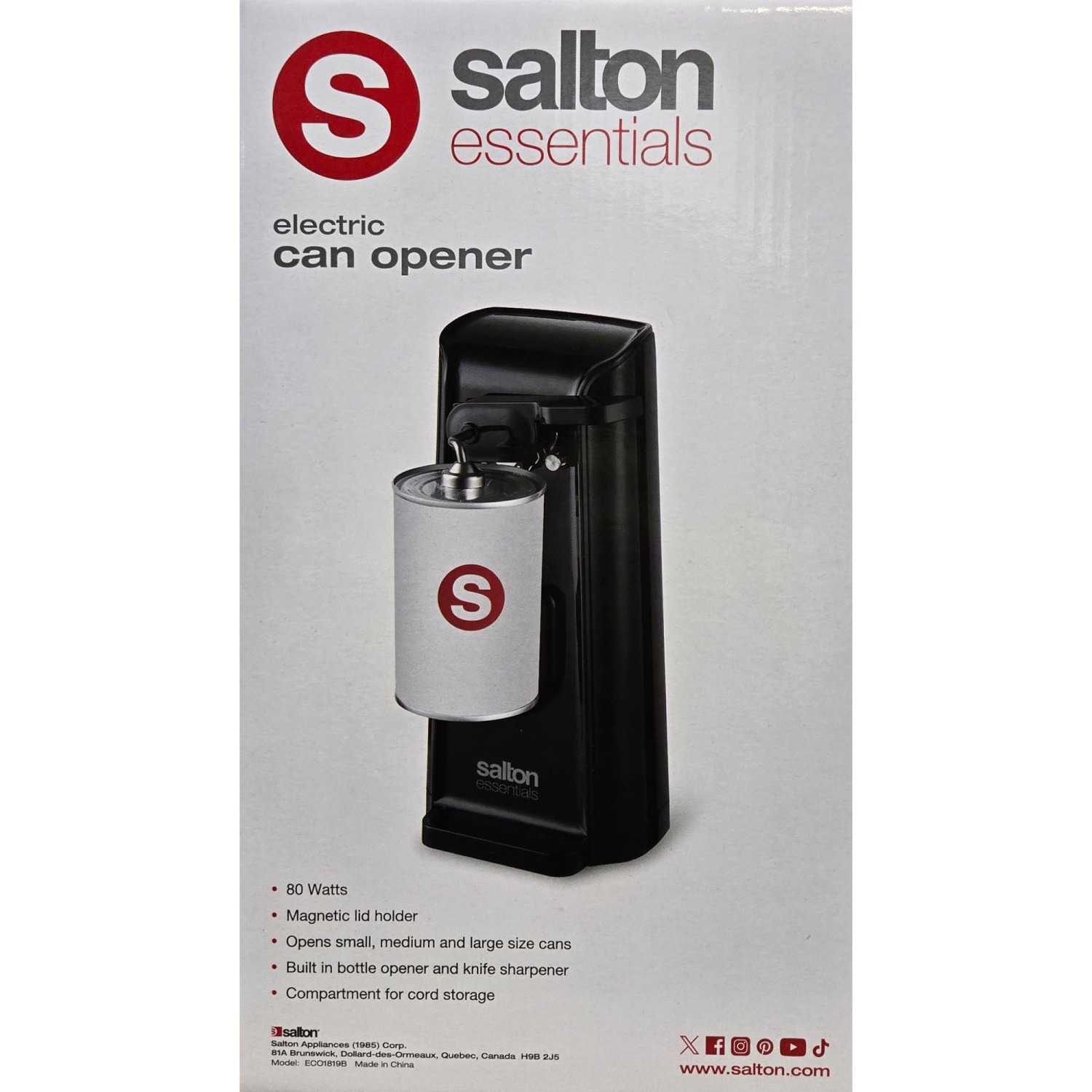 Salton Essentials – Ouvre-boîte électrique 3-en-1, noir