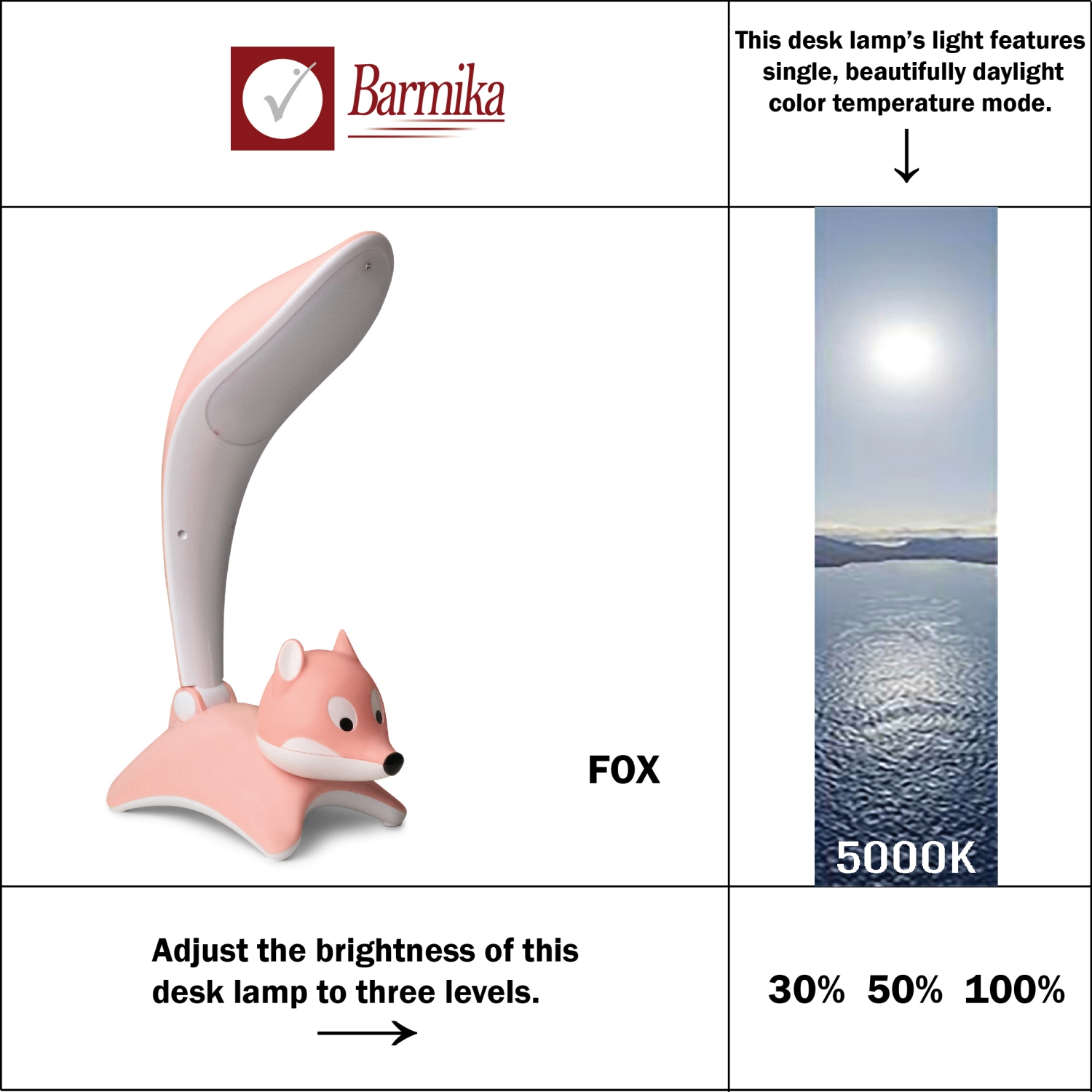 Fox Kids Desk Lamp – Cute Study Light – 8W – Pink