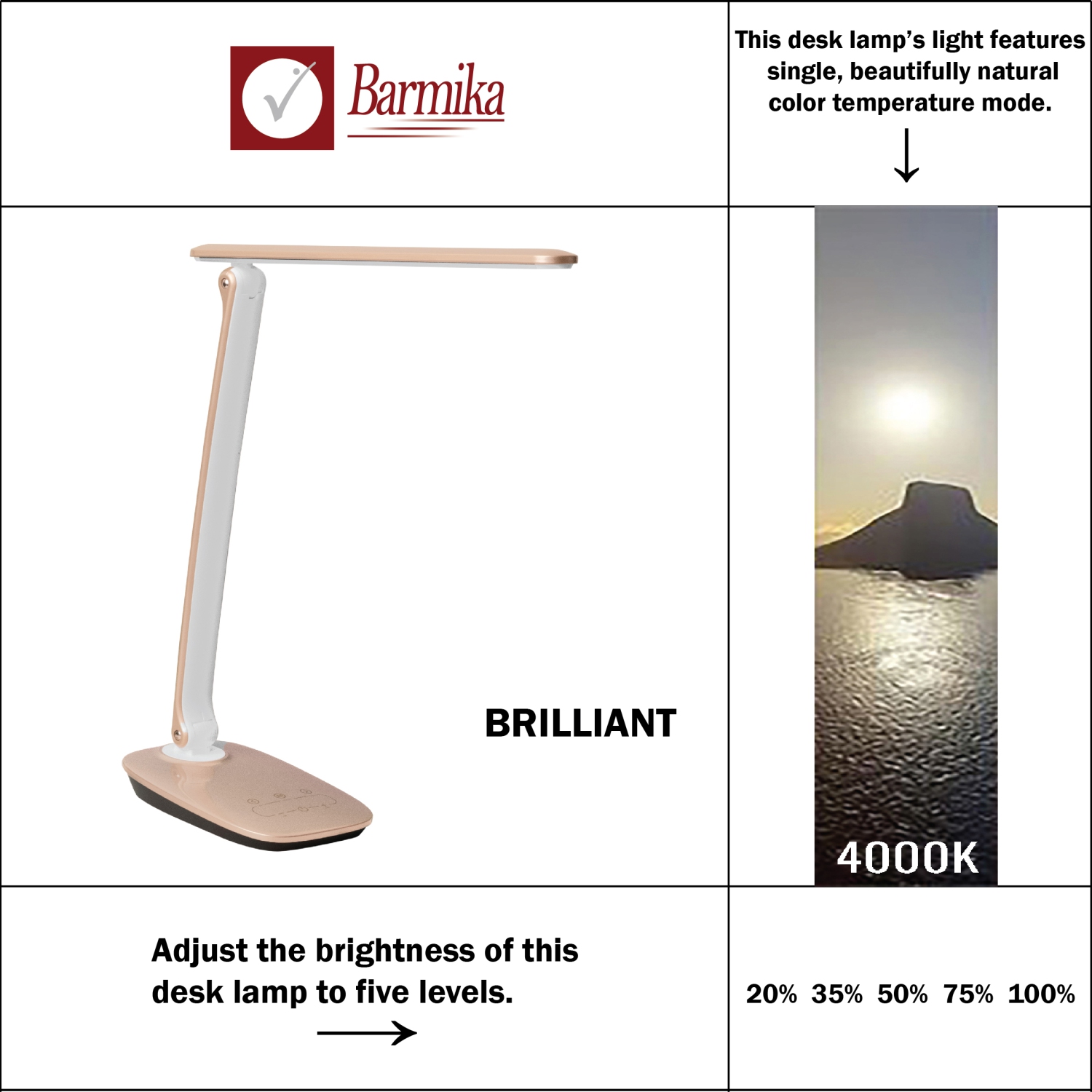 Adjustable Desk Lamp – Bright LED Light – 10W – Beige