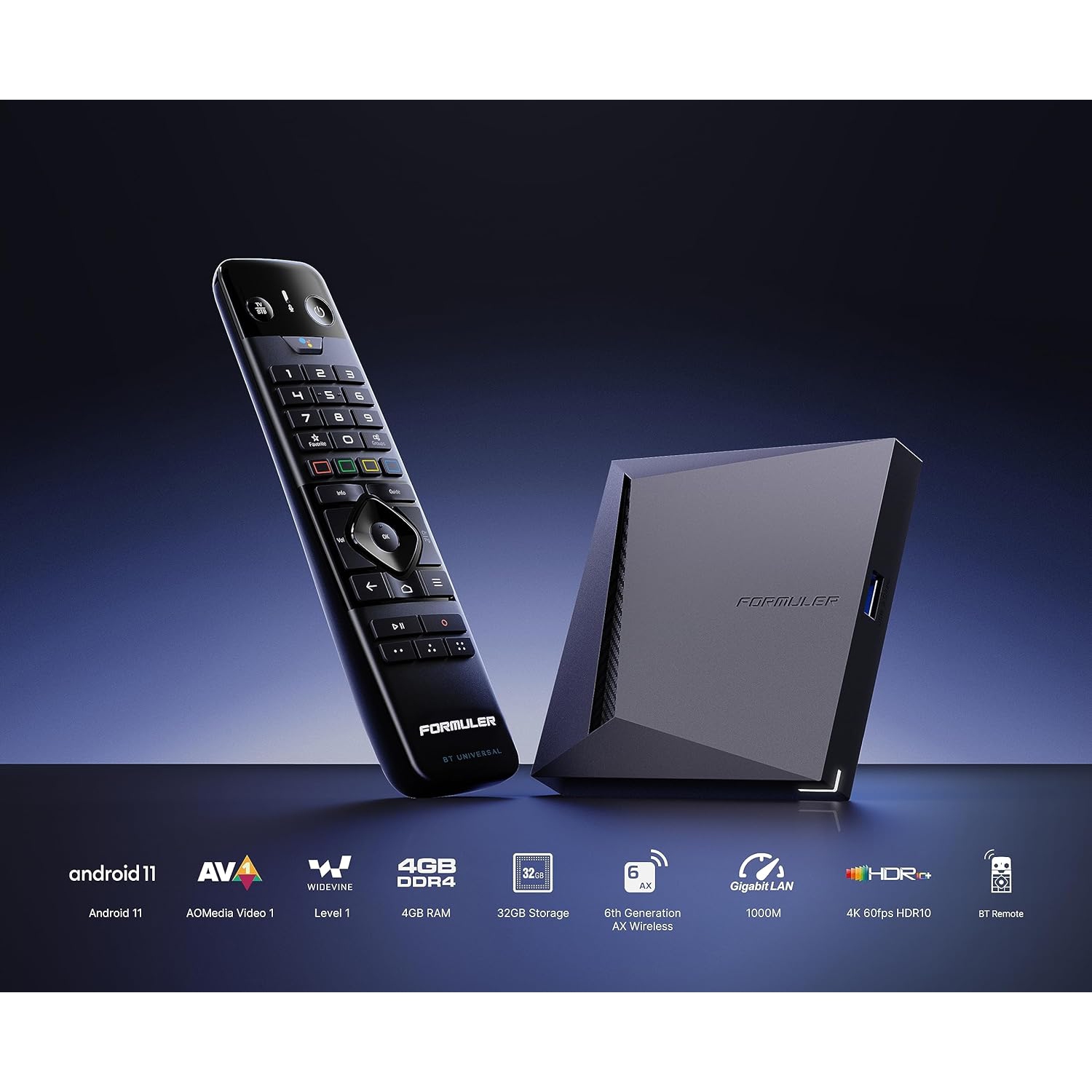 Formuler Z11 Pro Max Android 11 sans fil AX 2x2 Gigabit LAN 4&nbsp;Go RAM 32&nbsp;Go ROM 4K avec Bluetooth BT1 Édition avec télécommande + câble