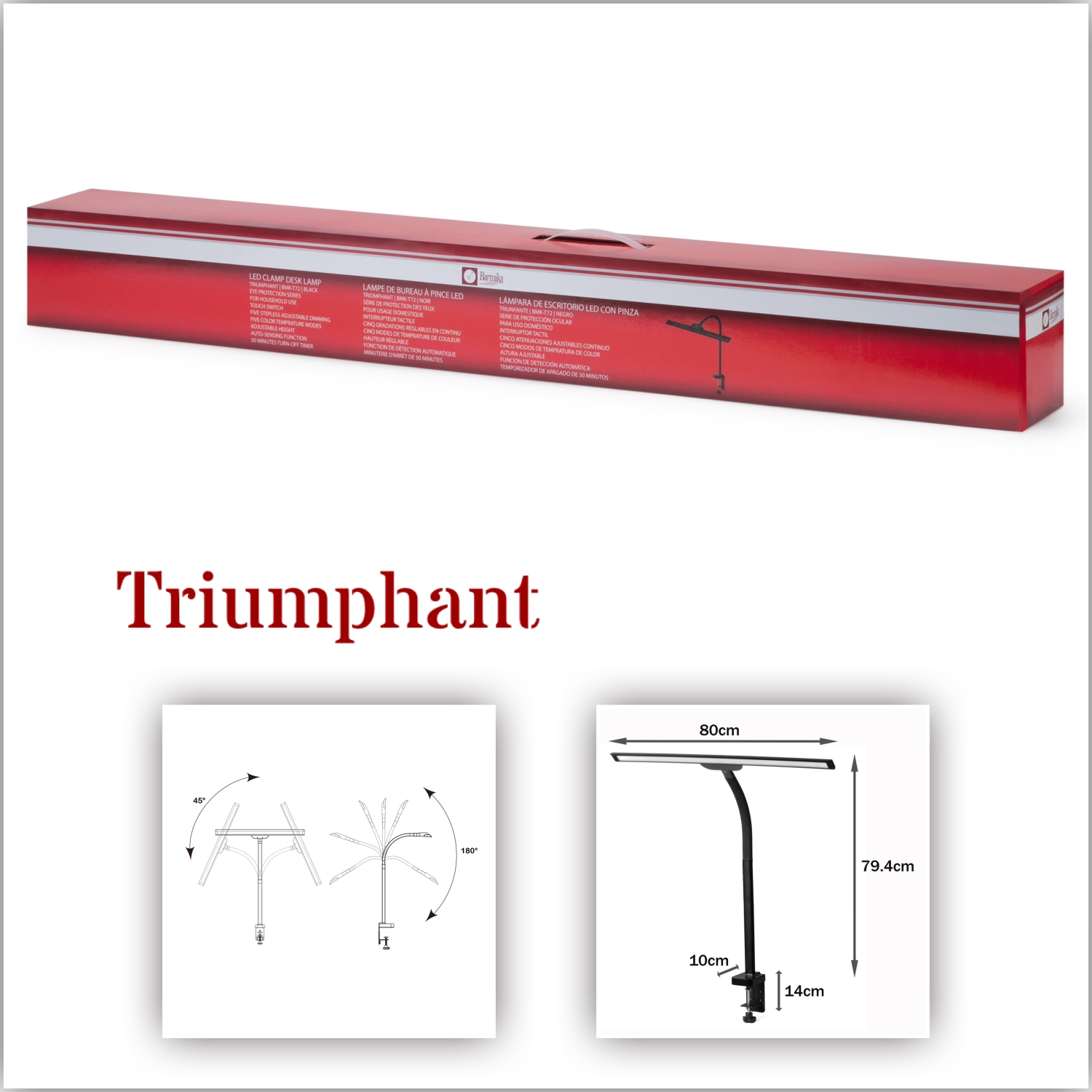 Tall Architect Desk Lamp with Clamp – Bright LED Light – 20W – Black
