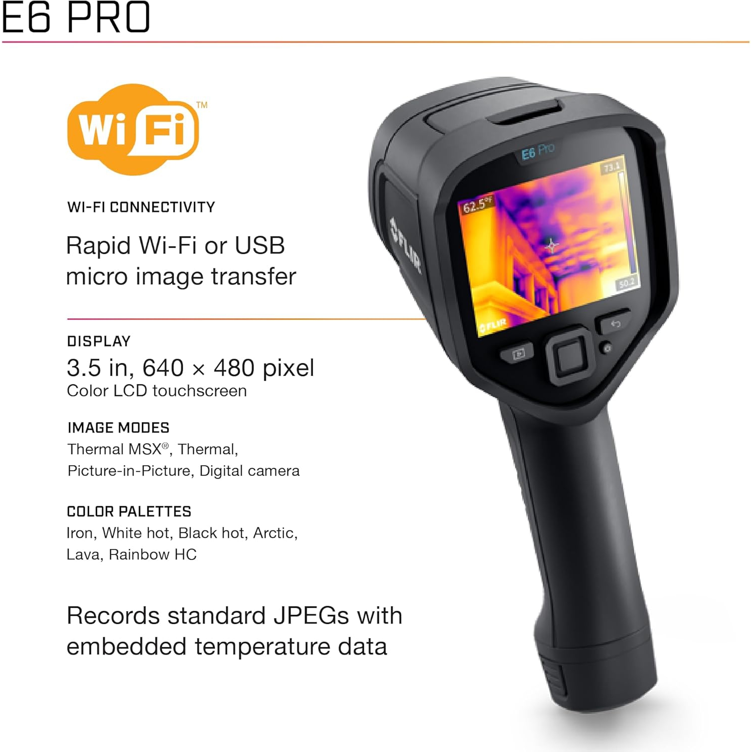FLIR E6 Pro – Caméra d'imagerie thermique commerciale avec Wi-Fi. Caméra infrarouge haute résolution avec nuage Ignite de FLIR - Boîte ouverte