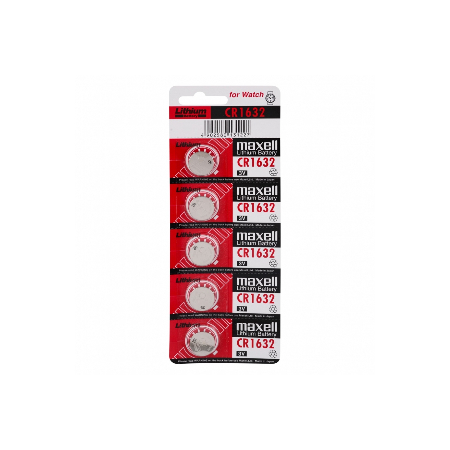Maxell CR1632 3V Lithium Coin Batteries Made in Japan Version, 5 Count