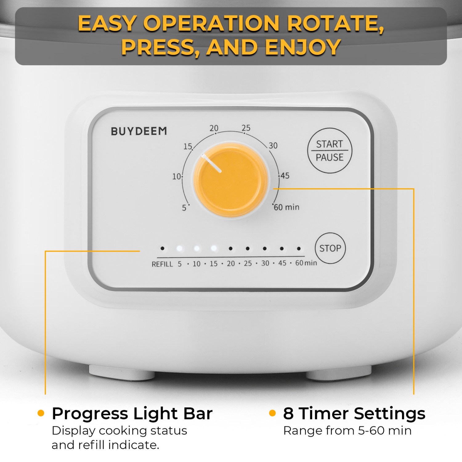 Cuiseur à vapeur électrique BUYDEEM G32 de 1,6 pte, cuiseur à vapeur en acier inoxydable pour oeufs de mer végétaux, 8 réglages de temps, triple