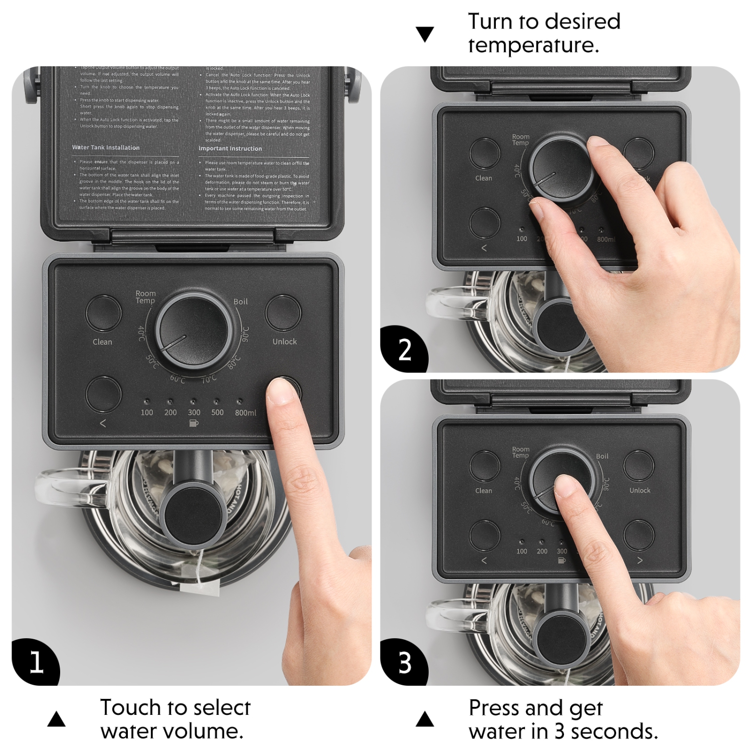 BUYDEEM S9023 3L Instant Hot Water Dispenser, Countertop Water Boiler with 8 Temperature and 5 Water Volume Settings, Fast Boil, Perfect for Home and