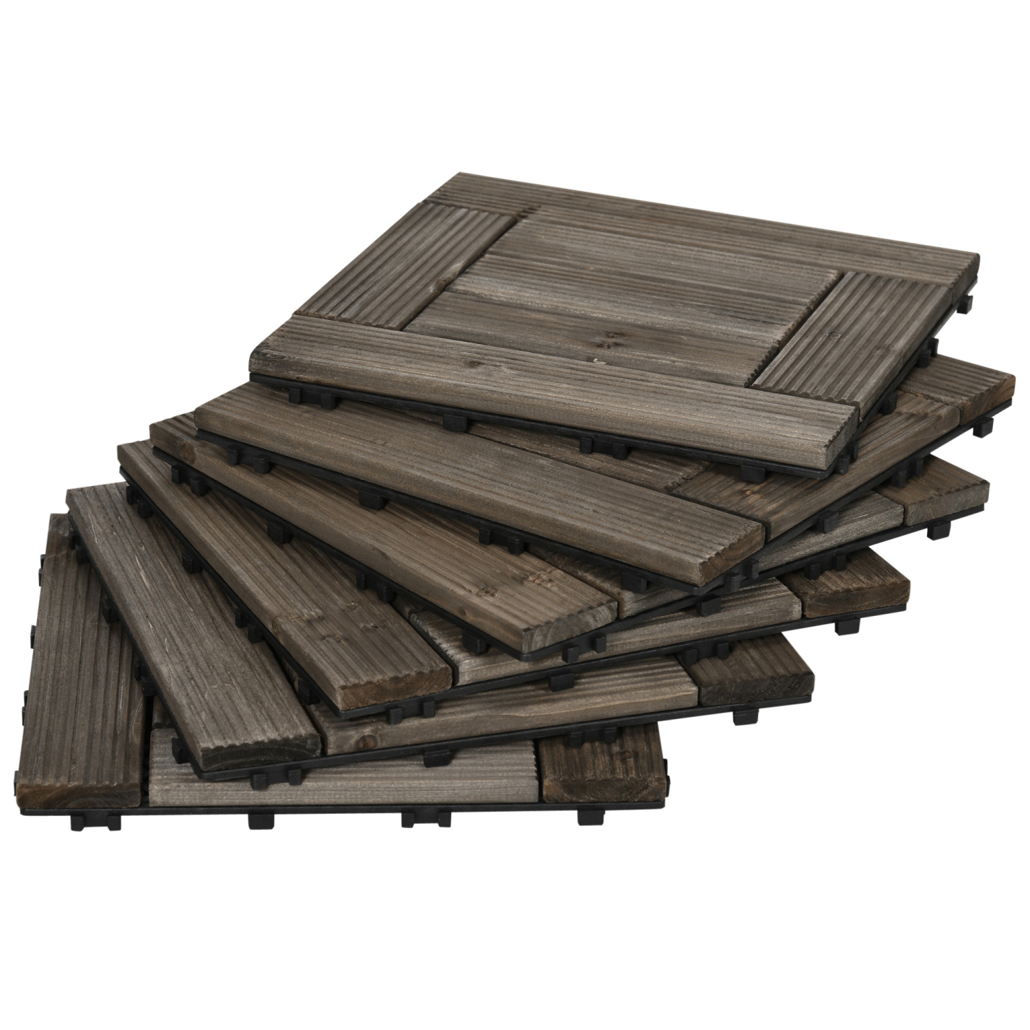 Outsunny 27 Pcs Wooden Interlocking Deck Tiles, 12" x 12" Non-slip Outdoor Flooring Tiles, 27 sq.ft. per Pack, All Weather for Indoor Outdoor Patio