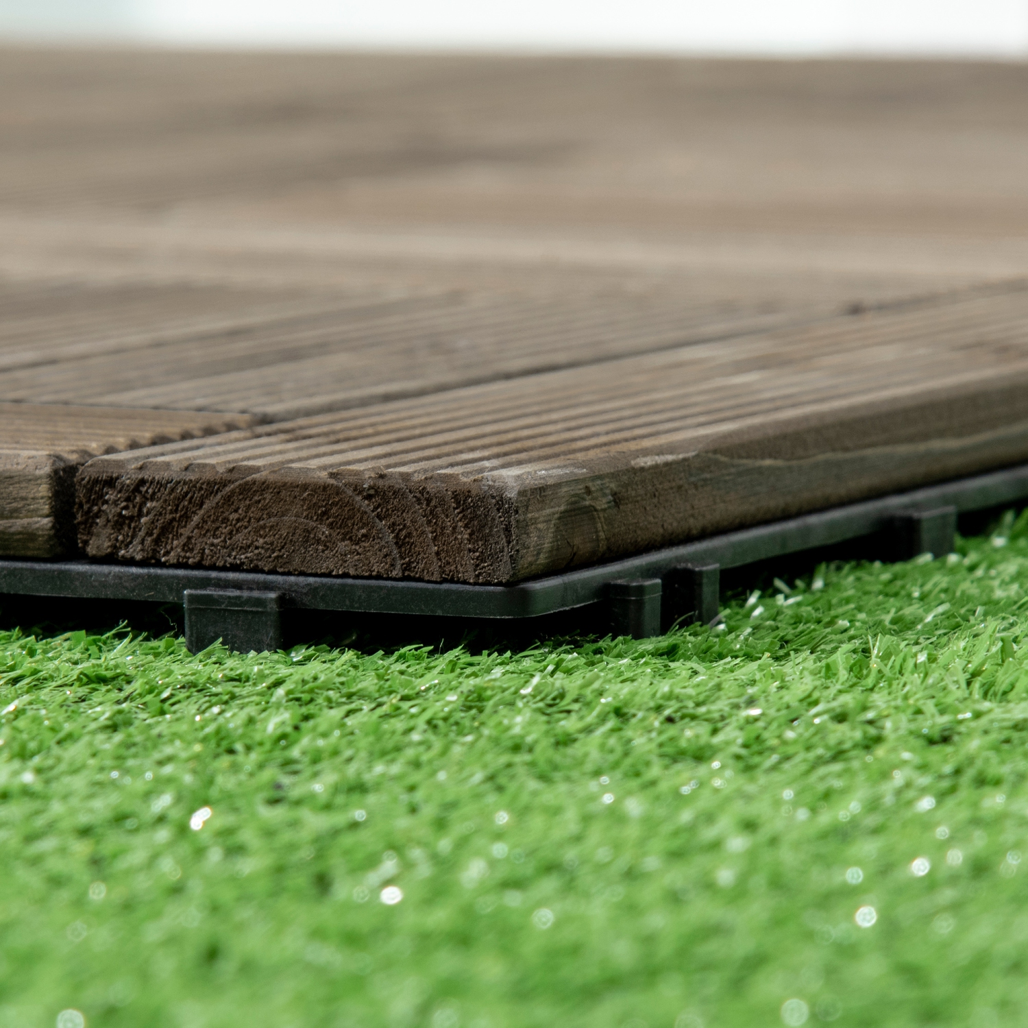 Outsunny 27 Pcs Wooden Interlocking Deck Tiles, 12" x 12" Non-slip Outdoor Flooring Tiles, 27 sq.ft. per Pack, All Weather for Indoor Outdoor Patio