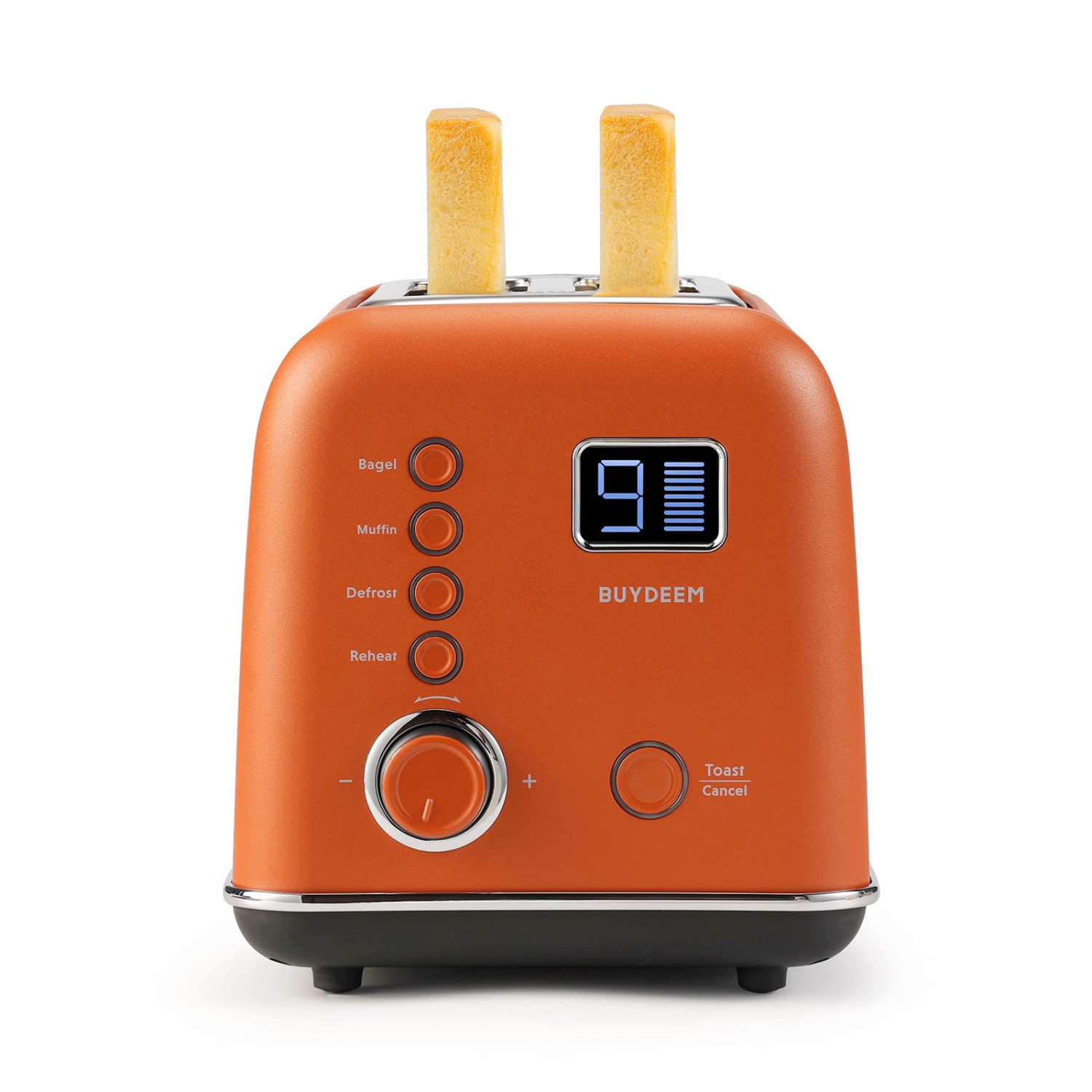 BUYDEEM DT730 2-Slice Motorized Toaster, Smart Digital Leverless Toaster with LCD Countdown Timer, 9-Shade Settings for Toast, Bagels, Muffins