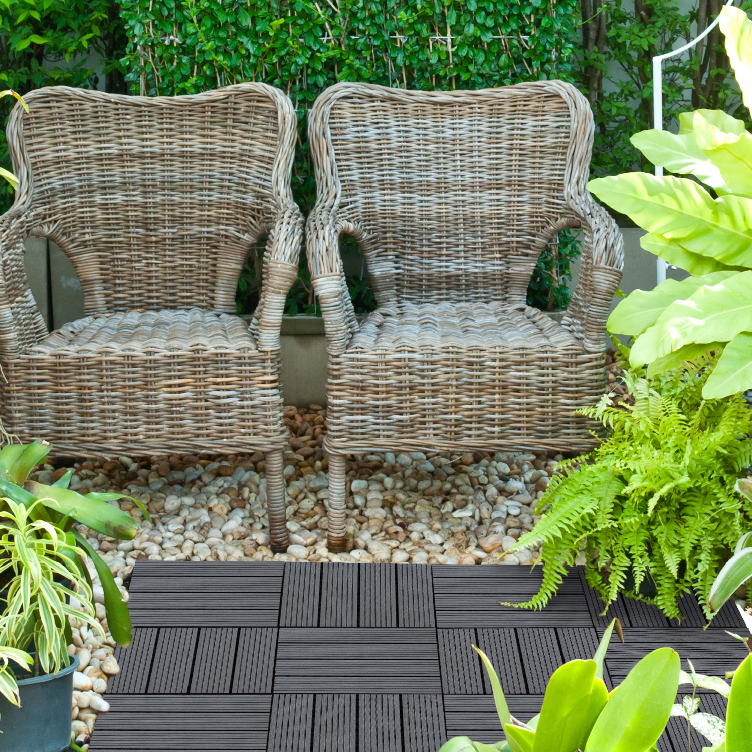 Outsunny 11 Pcs Plastic Interlocking Deck Tiles, 12" x 12" Non-slip Outdoor Flooring Tiles, 11 sq.ft. per Pack, All Weather for Indoor Outdoor Patio