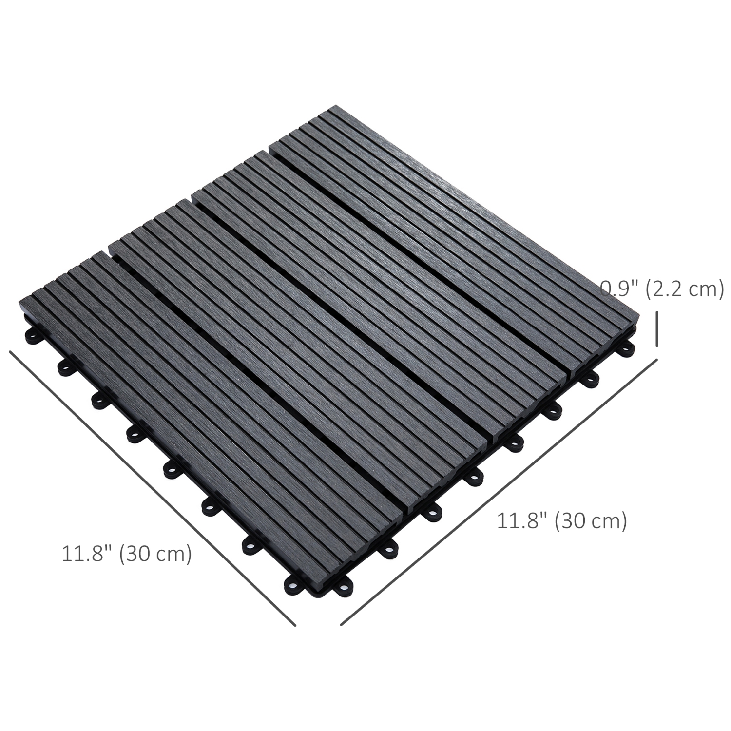 Outsunny 11 Pcs Plastic Interlocking Deck Tiles, 12" x 12" Non-slip Outdoor Flooring Tiles, 11 sq.ft. per Pack, All Weather for Indoor Outdoor Patio
