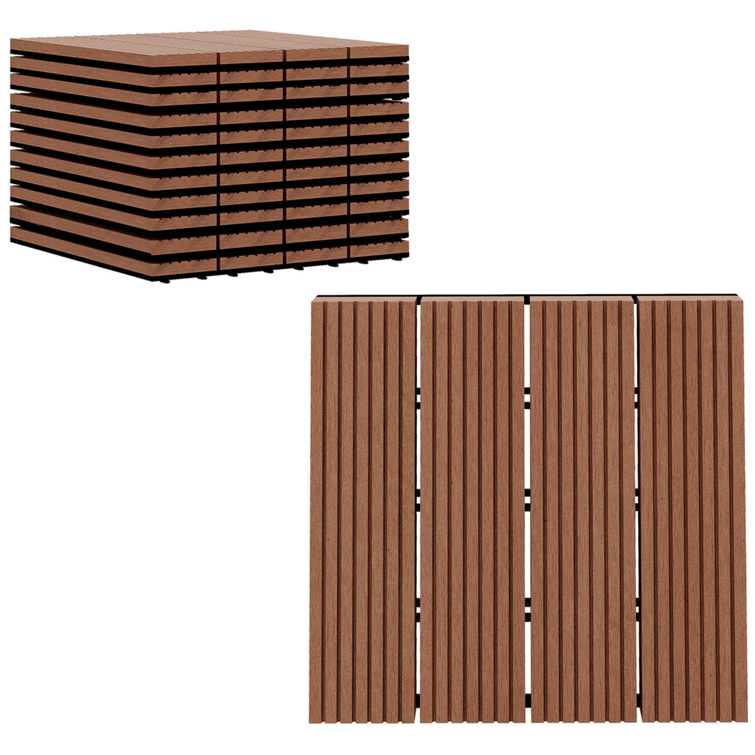 Outsunny 11 Pcs Plastic Interlocking Deck Tiles, 12" x 12" Non-slip Outdoor Flooring Tiles, 11 sq.ft. Per Pack, All Weather for Indoor Outdoor Patio