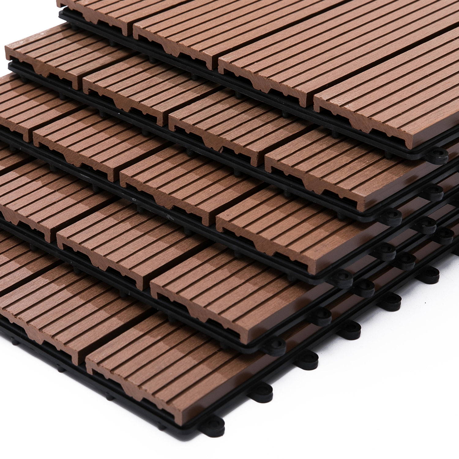 Outsunny 11 Pcs Plastic Interlocking Deck Tiles, 12" x 12" Non-slip Outdoor Flooring Tiles, 11 sq.ft. Per Pack, All Weather for Indoor Outdoor Patio