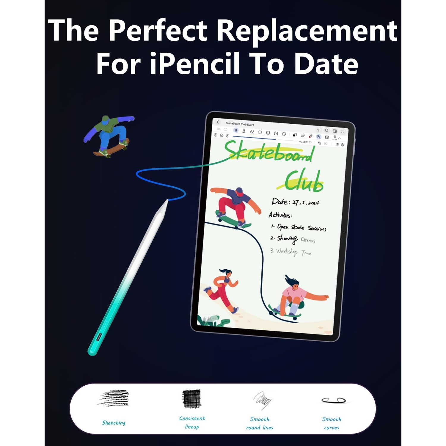 Pencil for iPad 2024-2018: Tilt Sensitivity & Palm Rejection for iPad Pencil - 12Hr Usage for iPad Pen, Magnetic Pen for iPad Compatible with iPad