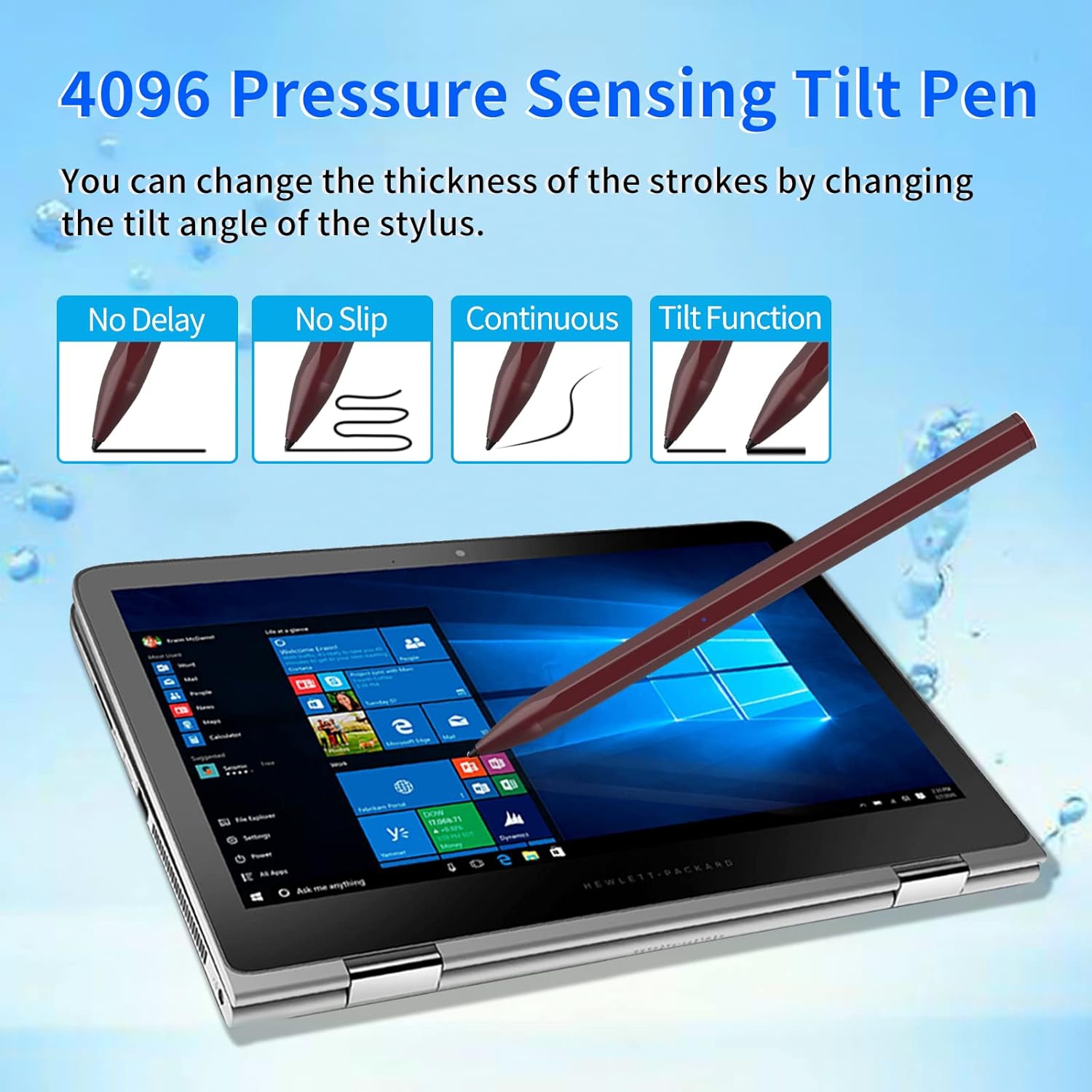Stylus Pen for HP Envy X360 Pavilion X360 Specter X360 Spectre X2 Envy X2 Rechargeable MPP 2.0 Tilt Active Pen with 4096 Pressure Sensitivity, Palm