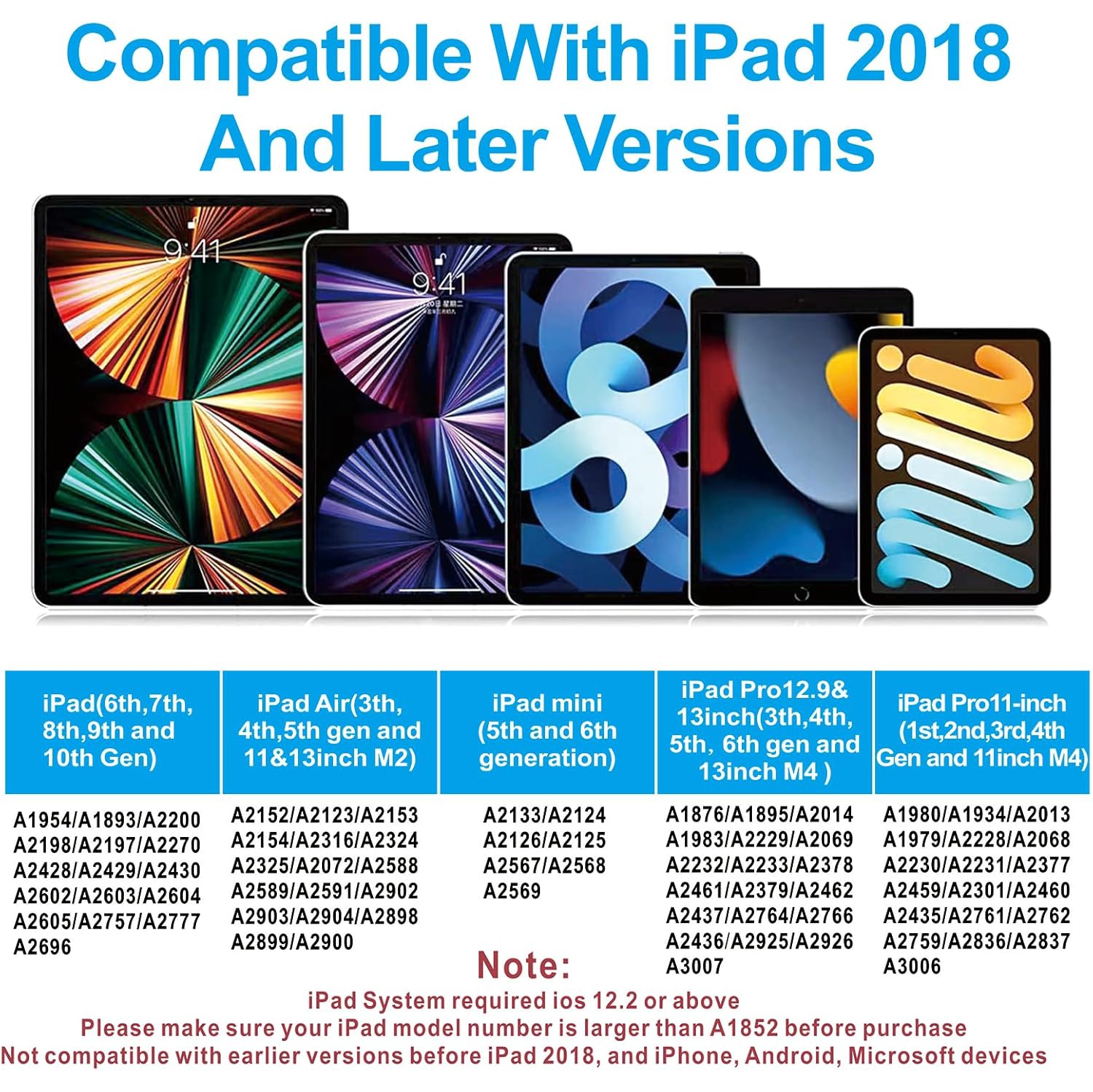 Stylus Pen for iPad 2018-2024 with Palm Rejection, Apple Pencil for Apple iPad 10th/9th/8th/7th/6th Gen, iPad Pro 11/12.9/13inch, iPad Air 2024