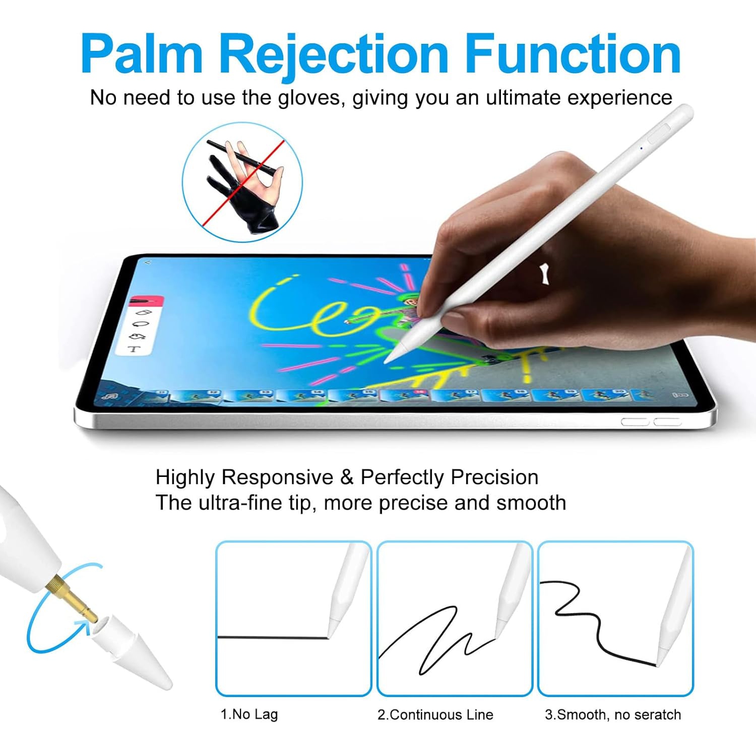 Stylus Pen for iPad 2018-2024 with Palm Rejection, Apple Pencil for Apple iPad 10th/9th/8th/7th/6th Gen, iPad Pro 11/12.9/13inch, iPad Air 2024
