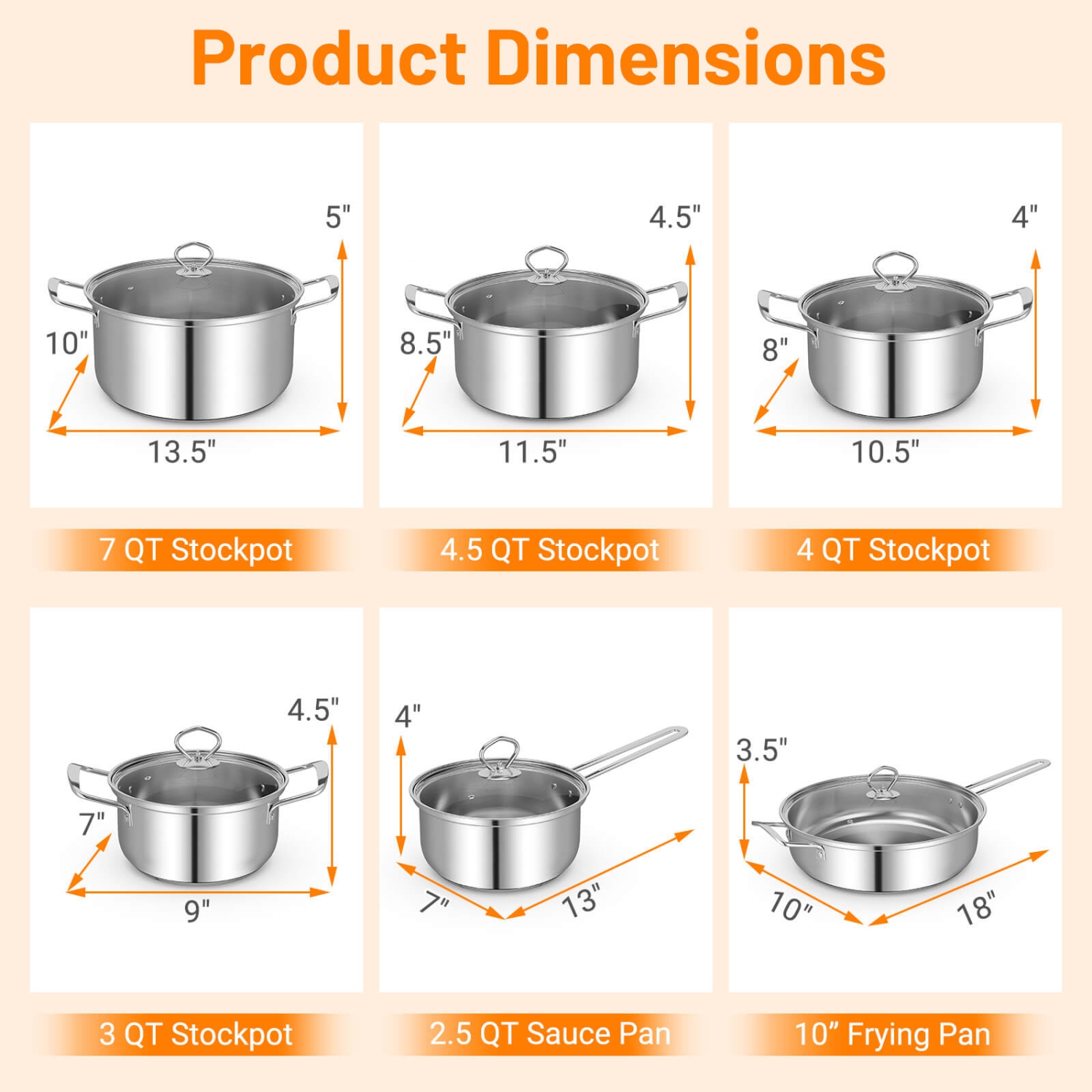 Costway 12 PCS Pots & Pans Set with Tempered Glass Lids Handles & 3-Ply Base 4 Stockpots