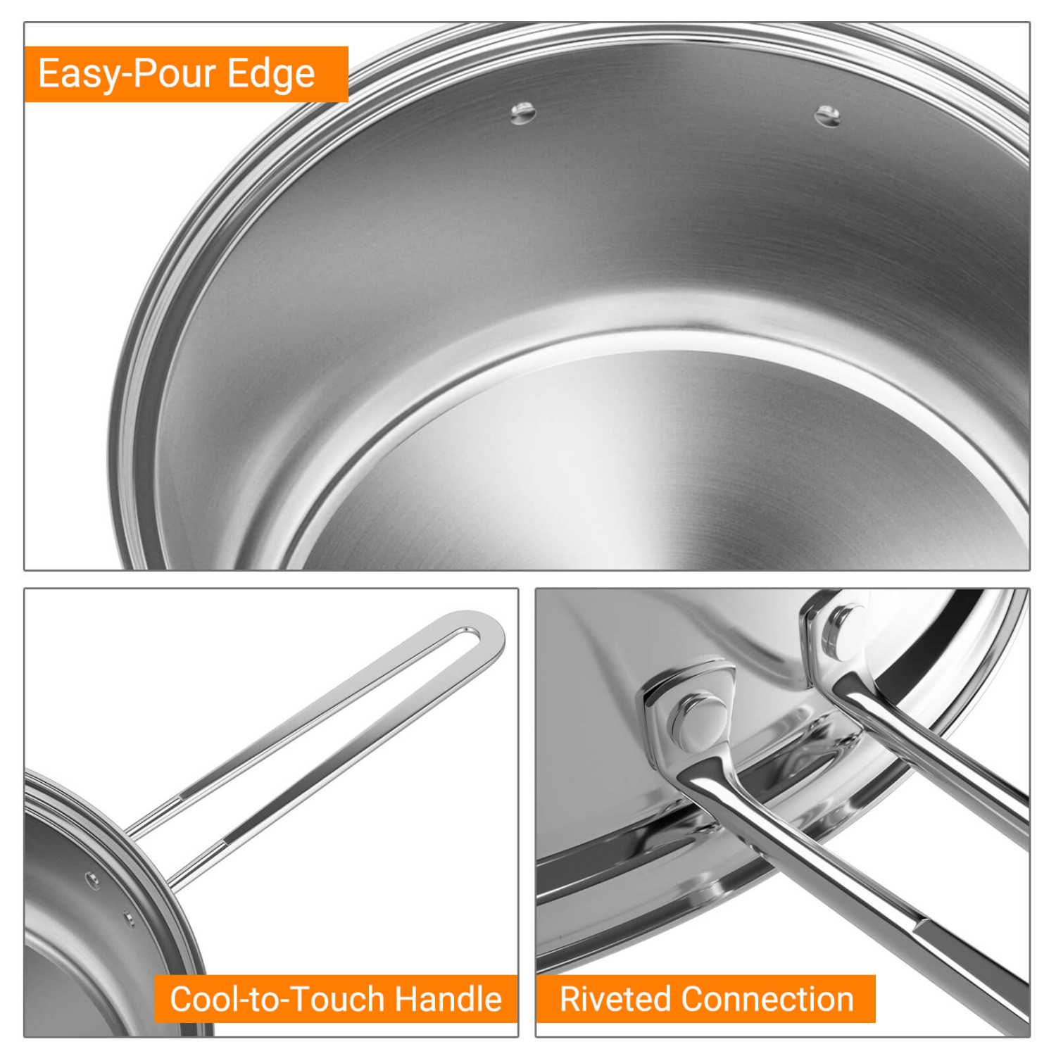 Costway 12 PCS Pots & Pans Set with Tempered Glass Lids Handles & 3-Ply Base 4 Stockpots