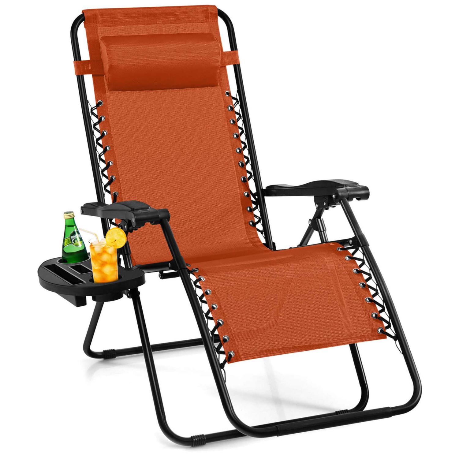 Costway Folding Zero Gravity Reclining Lounge Chairs Beach Patio with Utility Tray