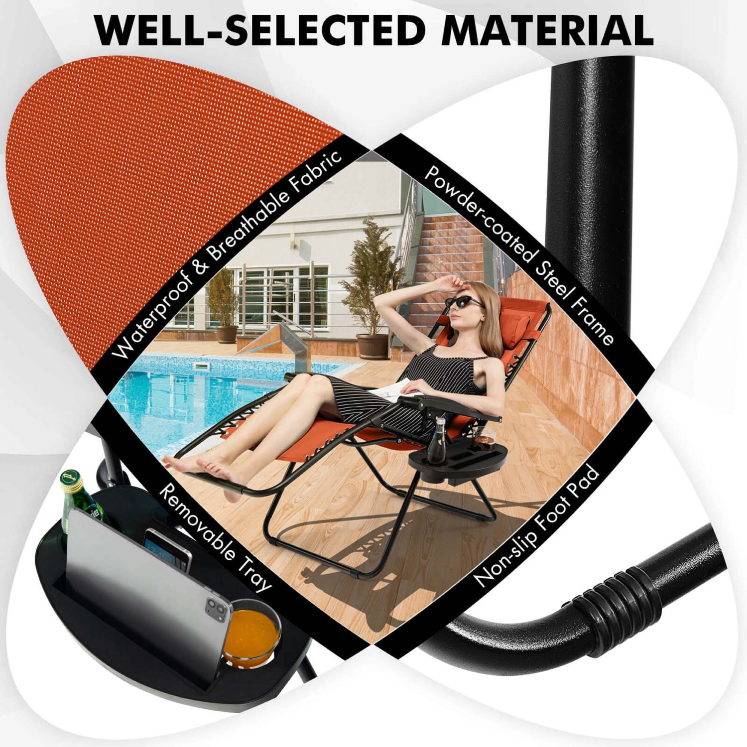 Costway Folding Zero Gravity Reclining Lounge Chairs Beach Patio with Utility Tray