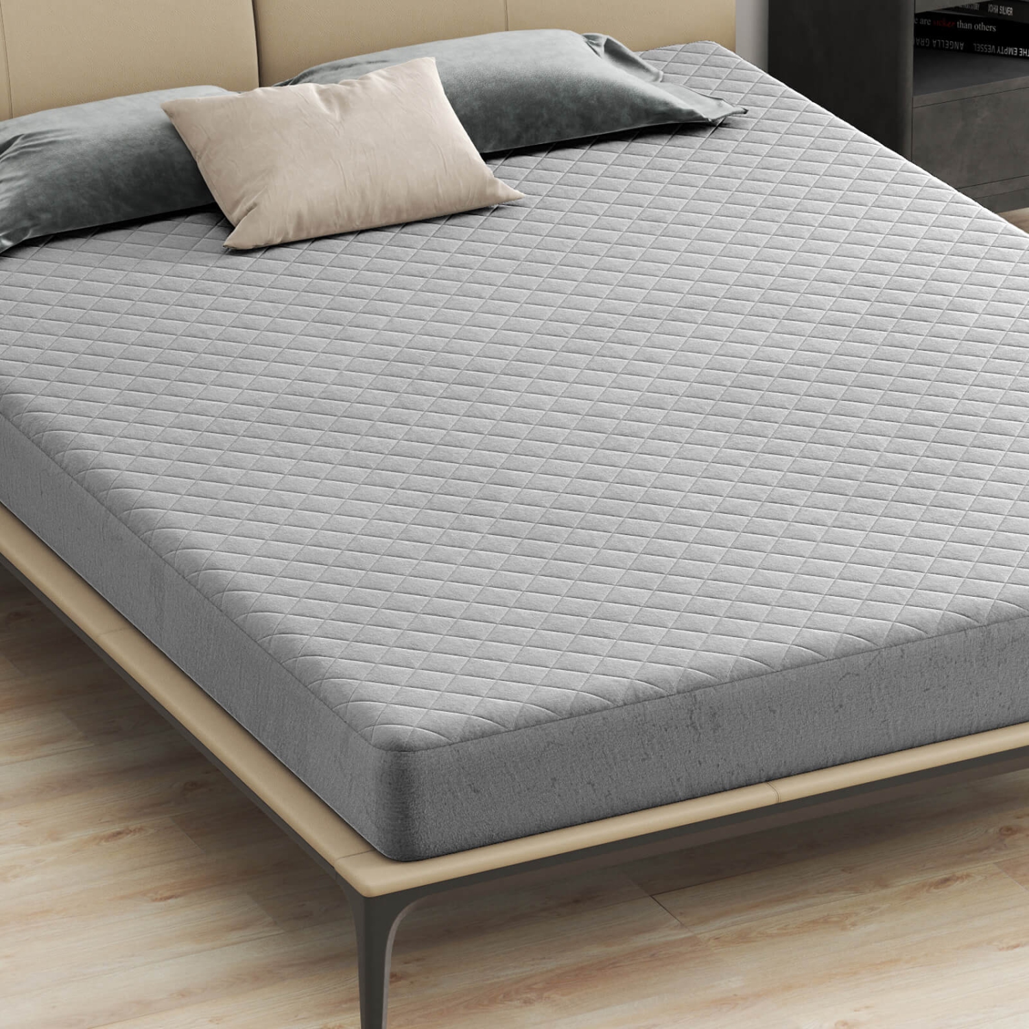 Costway Queen Size Mattress Protector with Deep Pocket Sponge Padding Anti-slip Bottom Gray