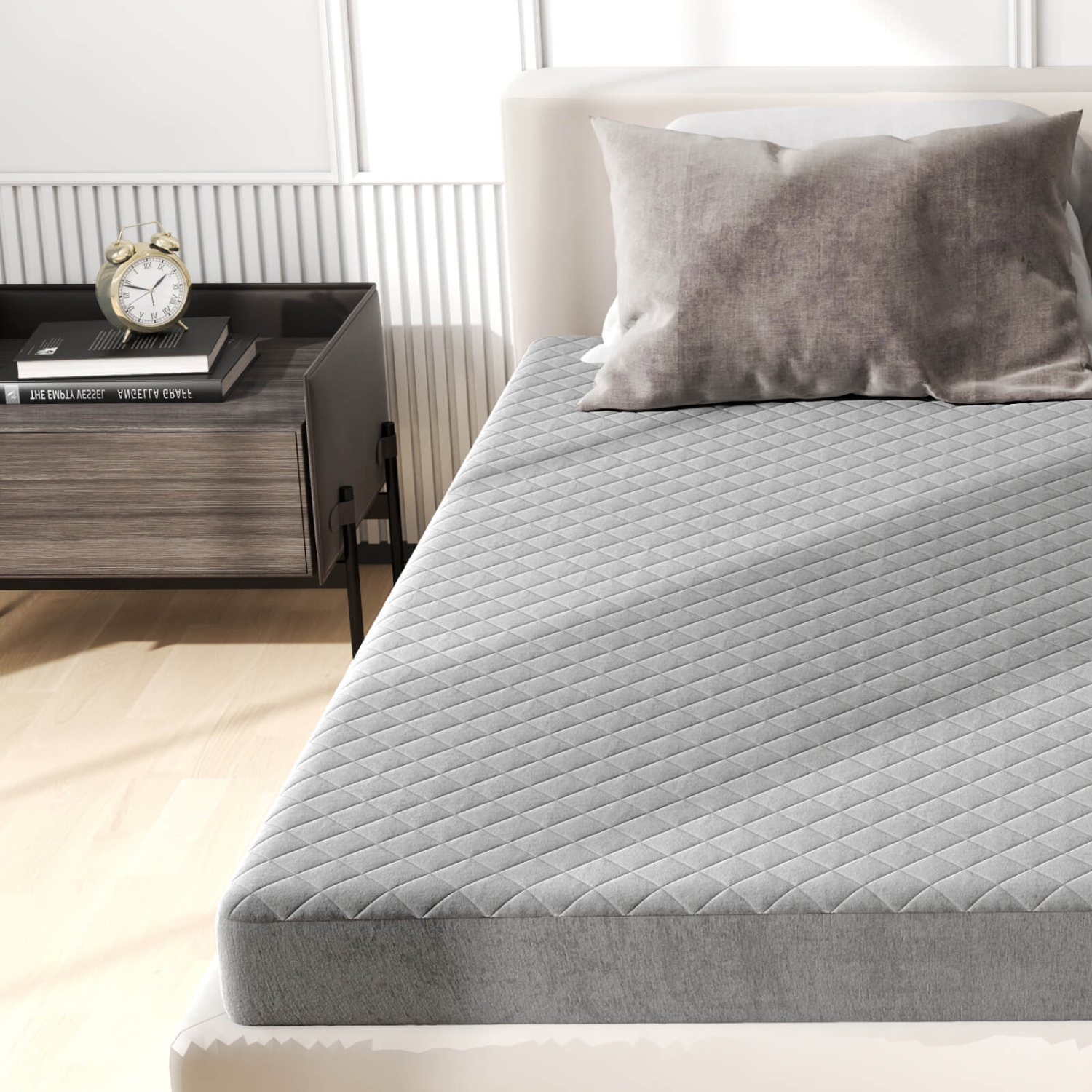 Costway Queen Size Mattress Protector with Deep Pocket Sponge Padding Anti-slip Bottom Gray