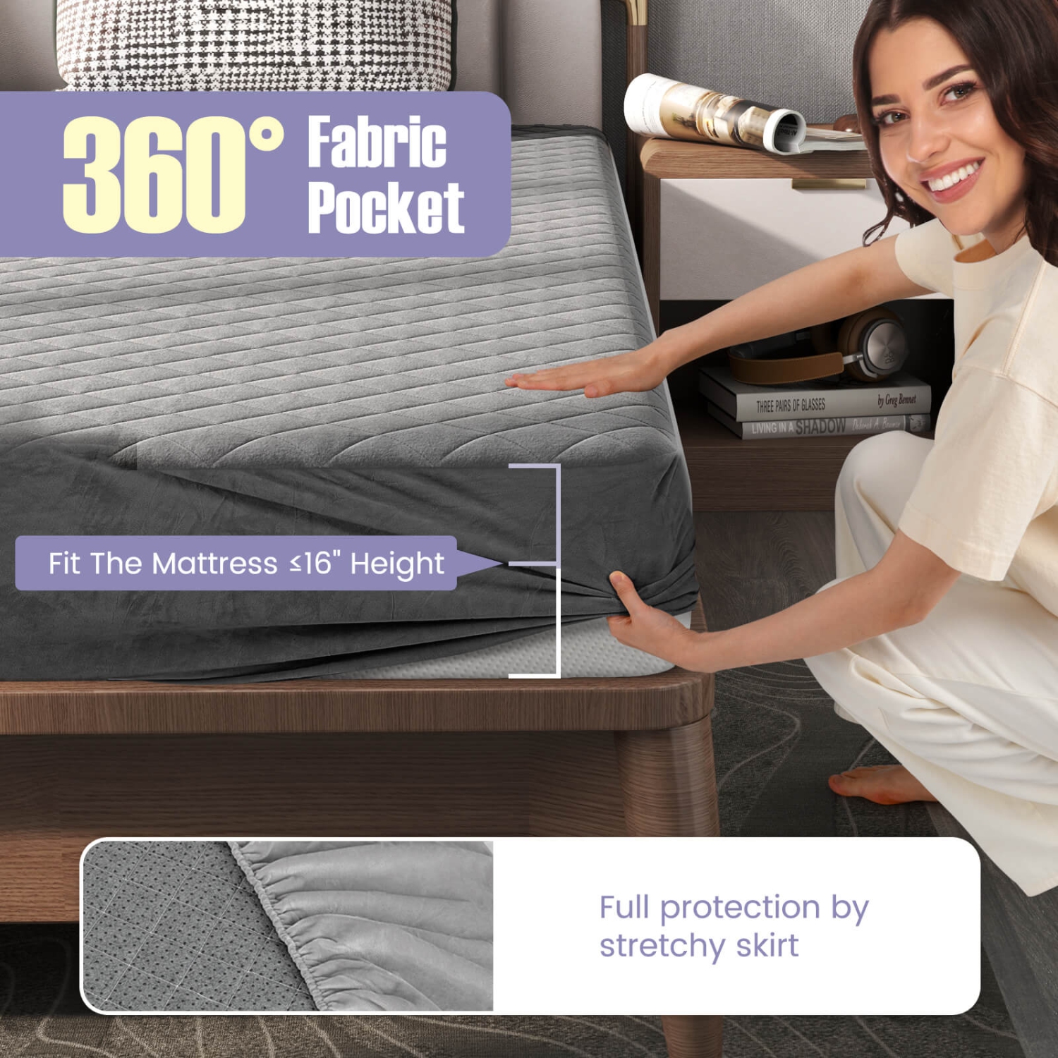 Costway Twin Size Mattress Protector with Deep Pocket Sponge Padding Anti-slip Bottom Gray