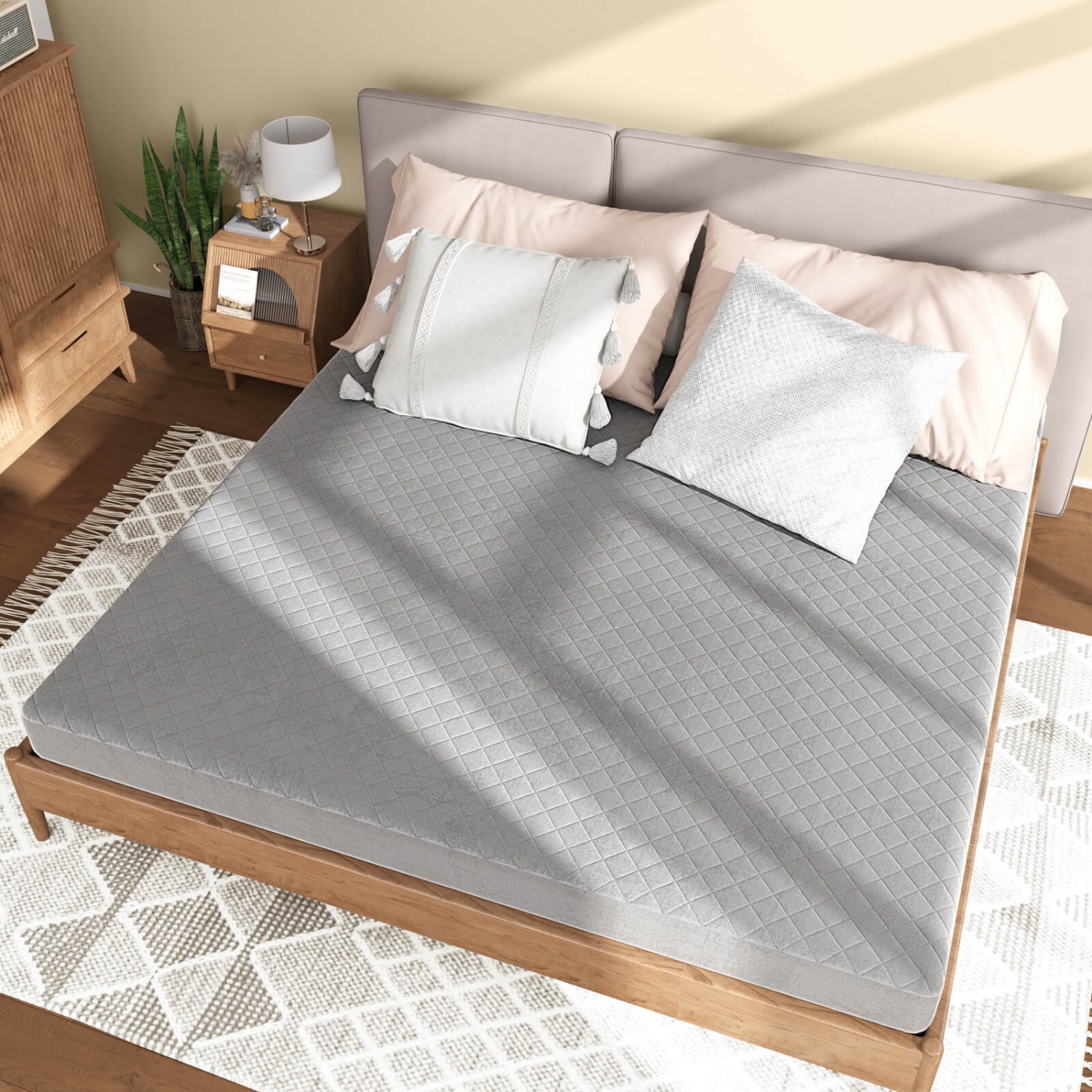 Costway King Size Mattress Protector with Deep Pocket Sponge Padding Anti-slip Bottom Gray