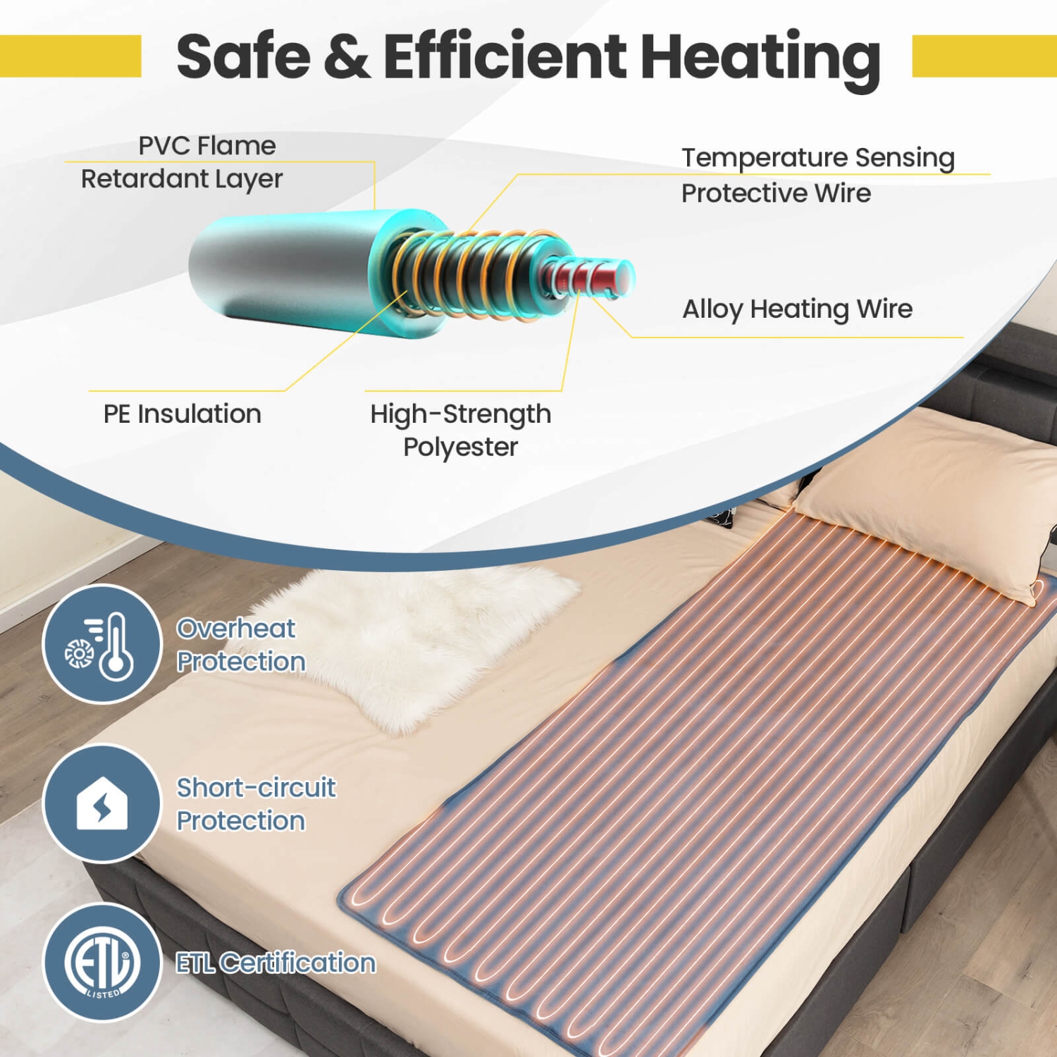 Chauffe-table de massage chauffant de 71 x 30&nbsp;po de Costway avec 5 niveaux chauffants Minuterie de 8 h.