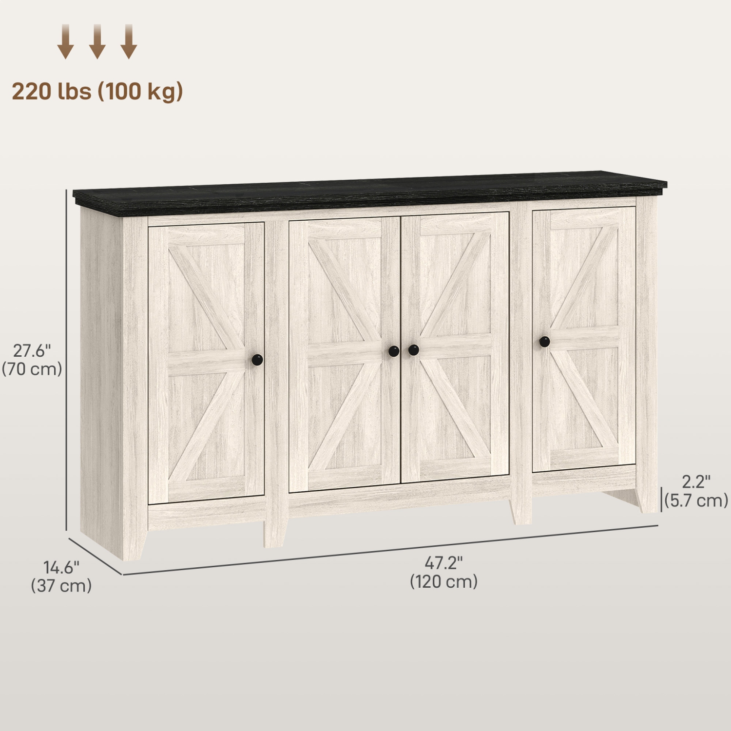 HOMCOM Farmhouse Sideboard, Buffet Cabinet with Storage, Kitchen Storage Cabinets with 4 Barn-style Doors and Adjustable Shelves, Coffee Bar Cabinet,