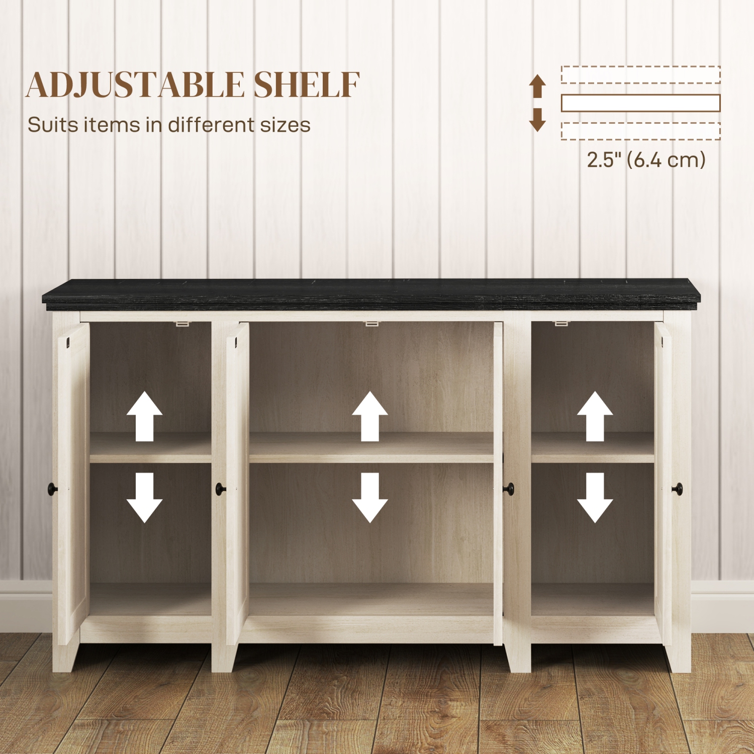 HOMCOM Farmhouse Sideboard, Buffet Cabinet with Storage, Kitchen Storage Cabinets with 4 Barn-style Doors and Adjustable Shelves, Coffee Bar Cabinet,