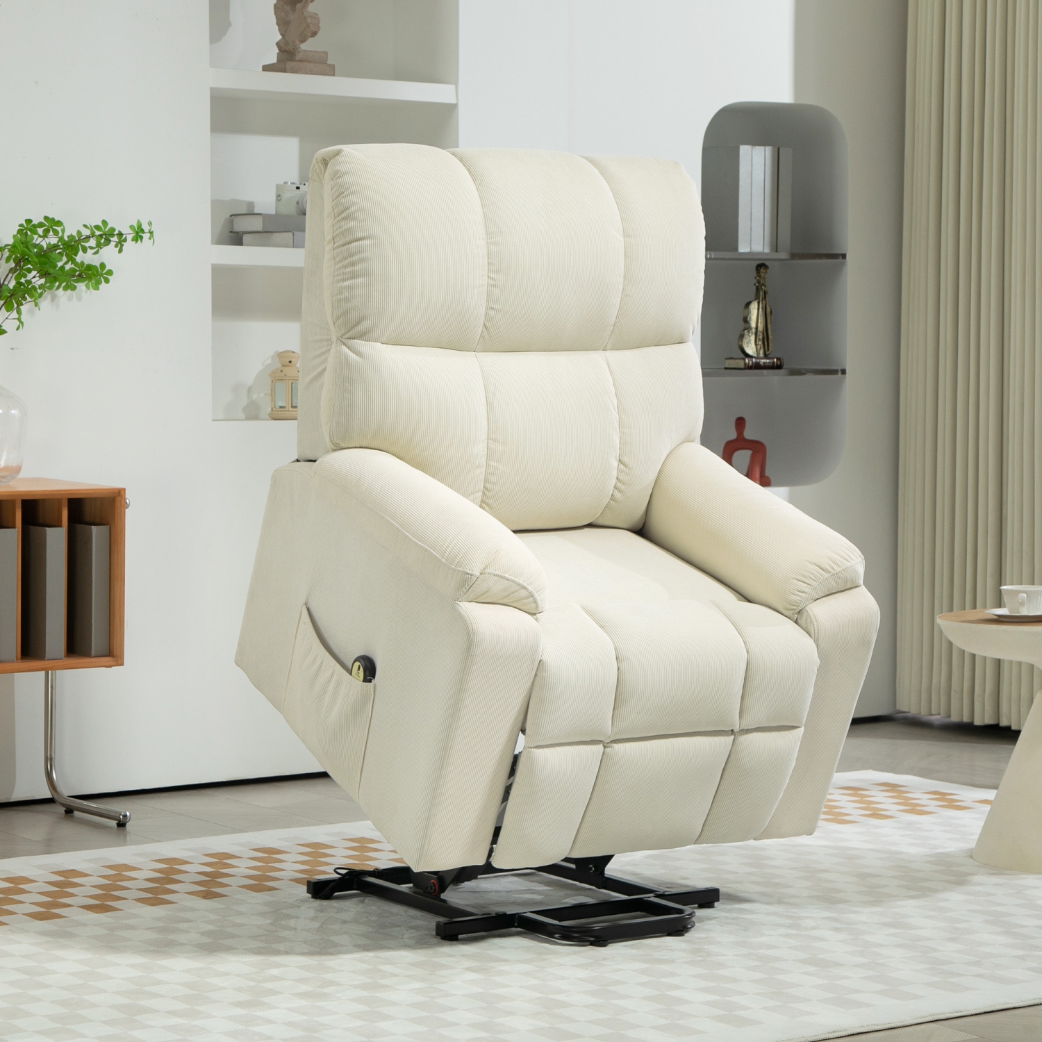 Fauteuil inclinable électrique de HOMCOM, fauteuil inclinable électrique recouvert de tissu pour aînés avec pochettes latérales, télécommande,