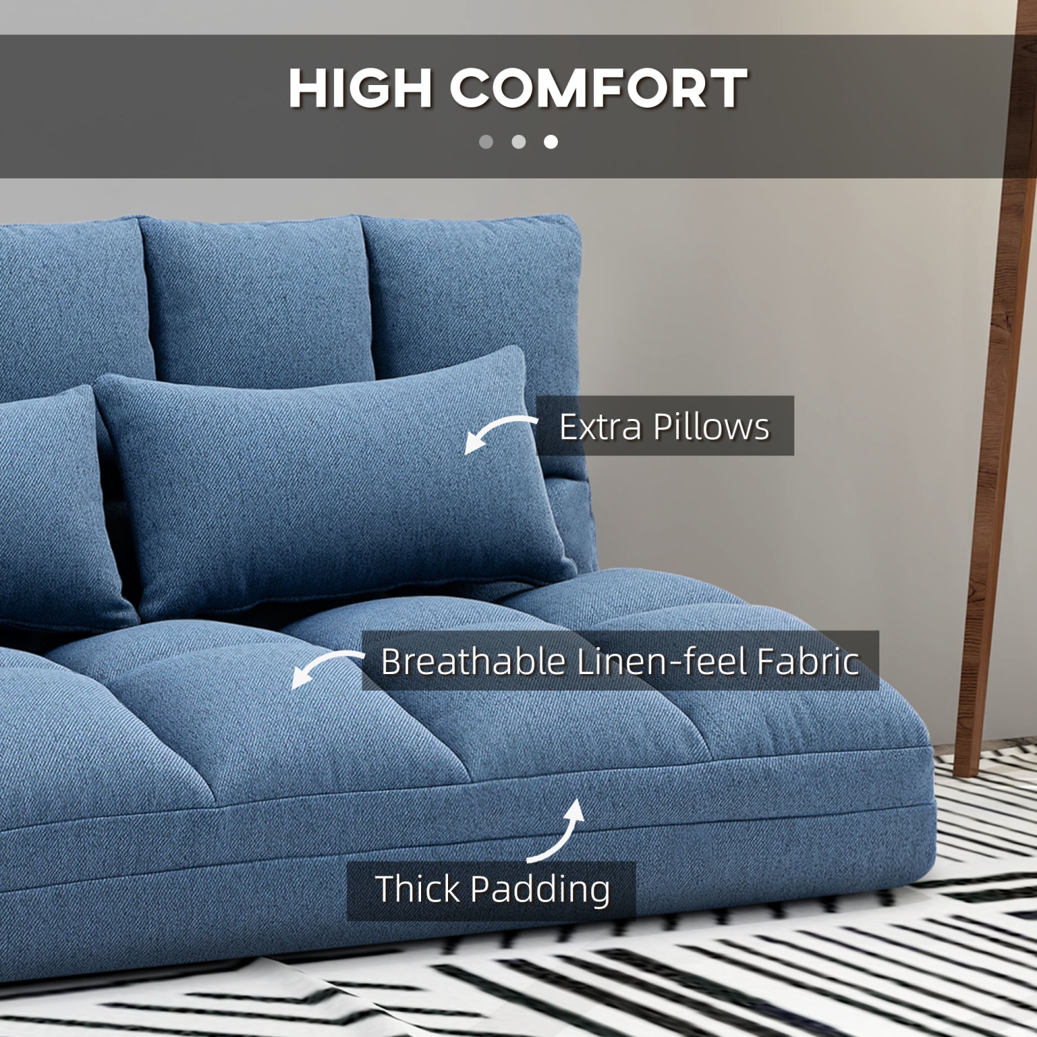 Canapé-lit pliant de 51&nbsp;po de HOMCOM, canapé-lit pliable 2 places, canapé-lit réglable en lin avec dossier à 9 positions, 2 oreillers et siège