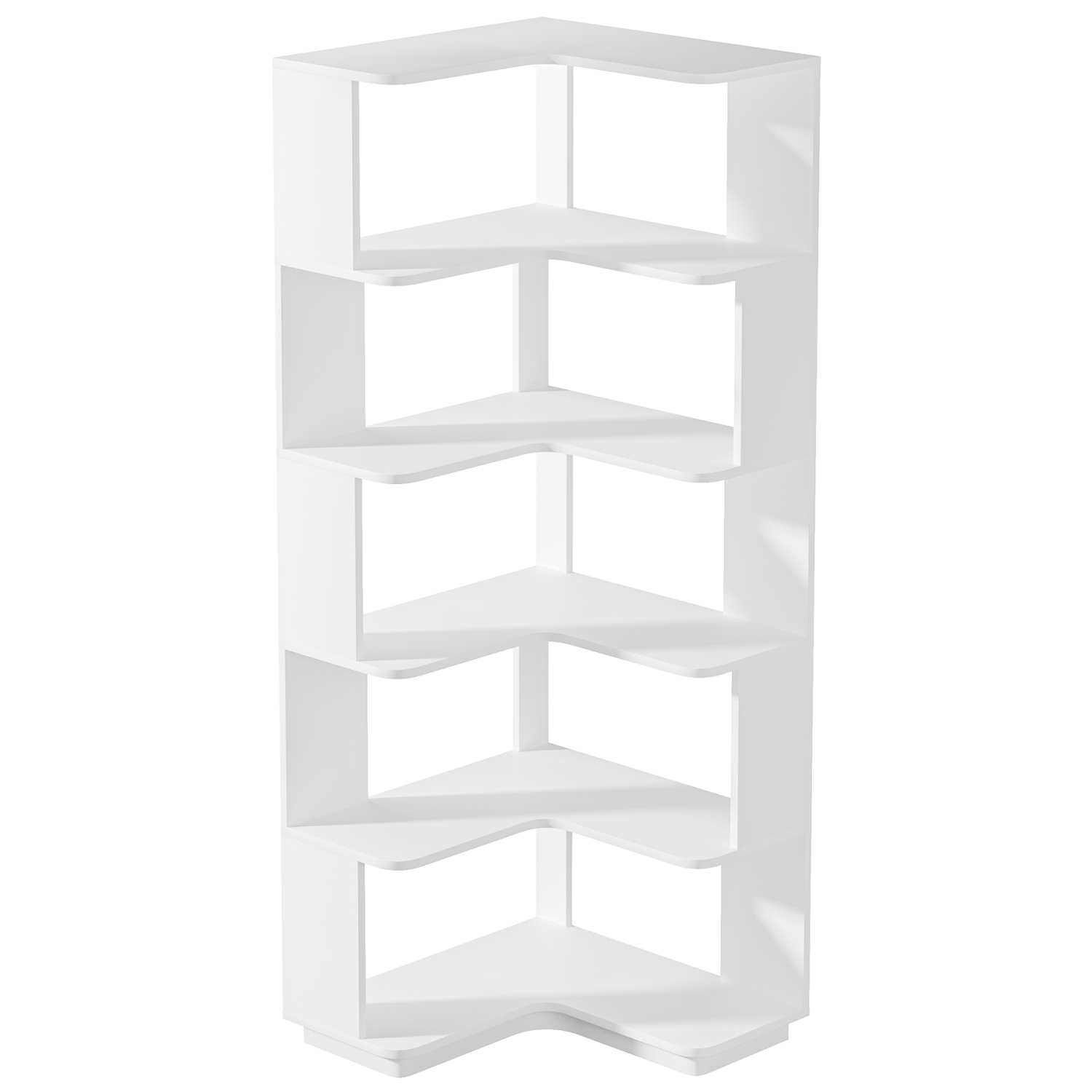 Tribesigns 6-tier Corner Bookshelf, 64.9-inch Modern Bookcase with Anti-Drop Panel, Freestanding Corner Shelving Unit for Home Office, White
