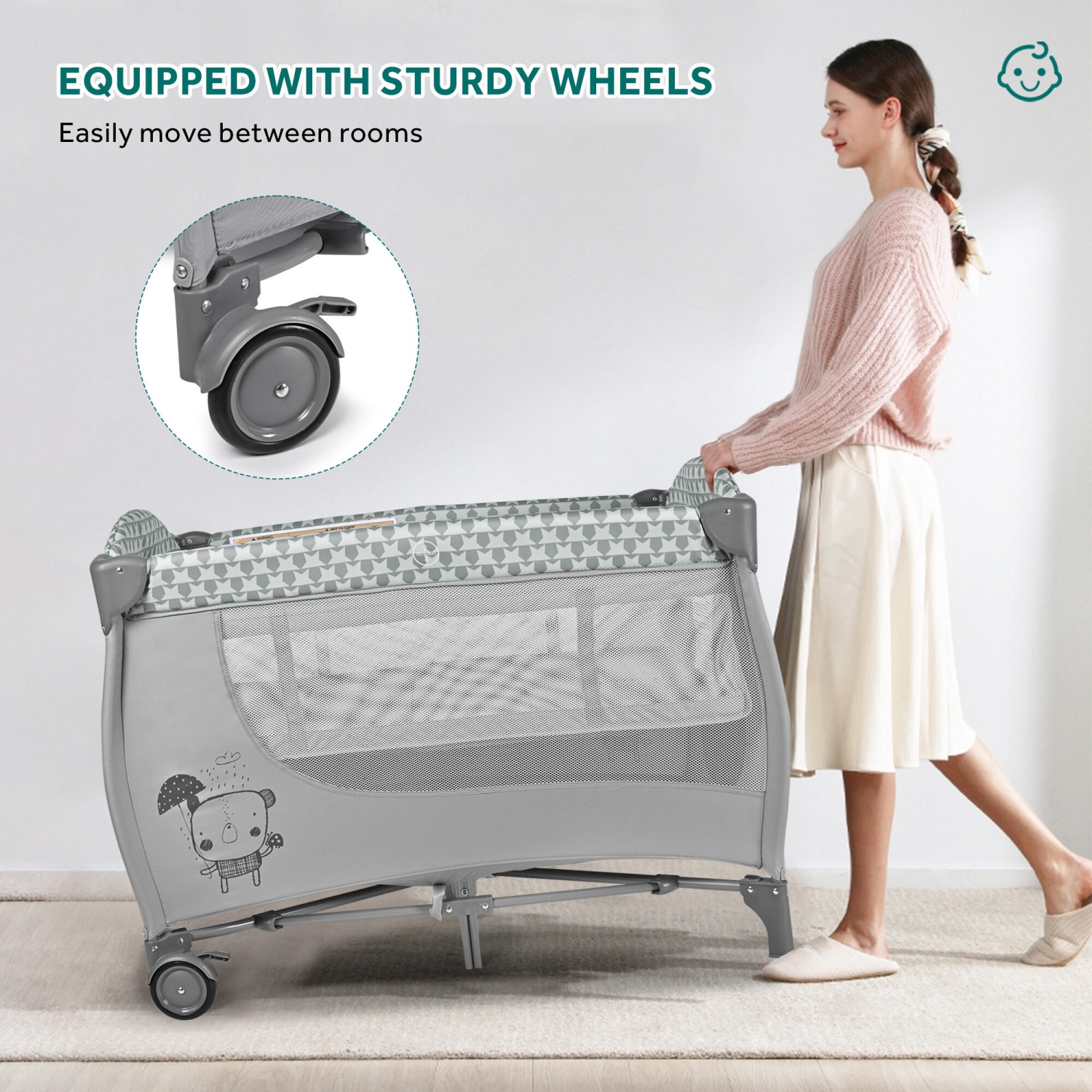 Parc pliable pour bébé avec berceau et table à langer, parc portatif de voyage pour bébé avec barrière à fermeture à glissière, gris